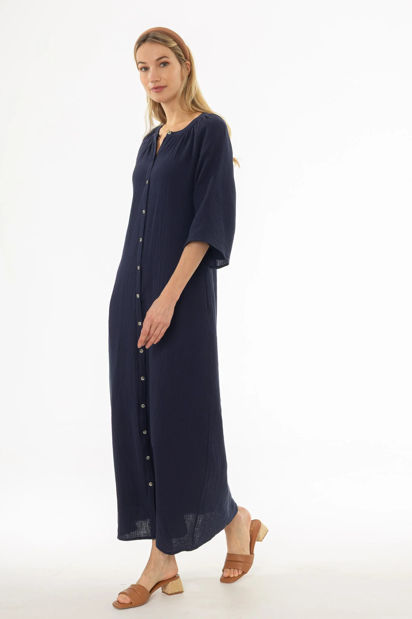 Navy Gauze Flare Sleeve Maxi Dress - Image 3