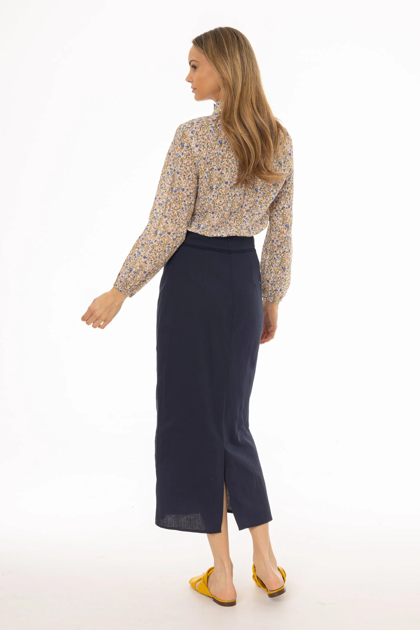 Navy Lace Trim Maxi Skirt - Image 4