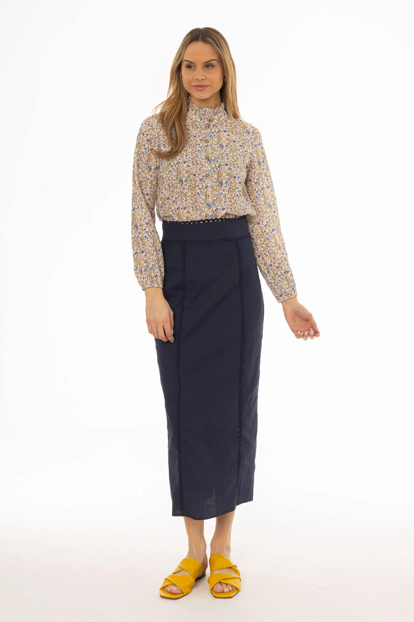 Navy Lace Trim Maxi Skirt - Image 5