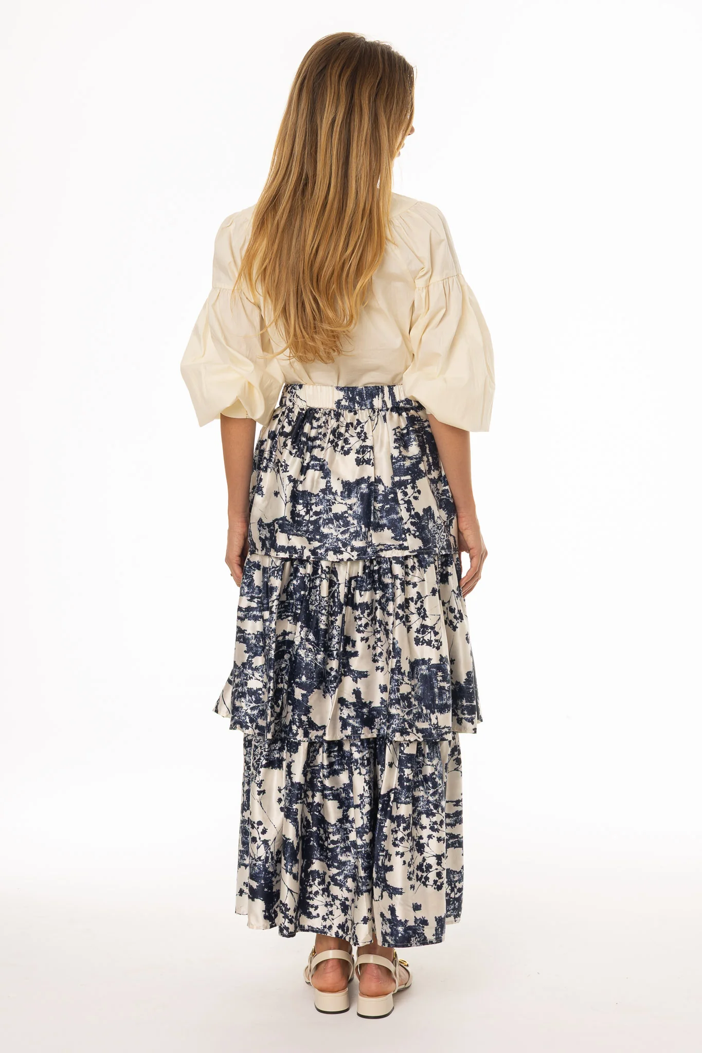 Navy Printed Tiered Maxi Skirt - Image 5