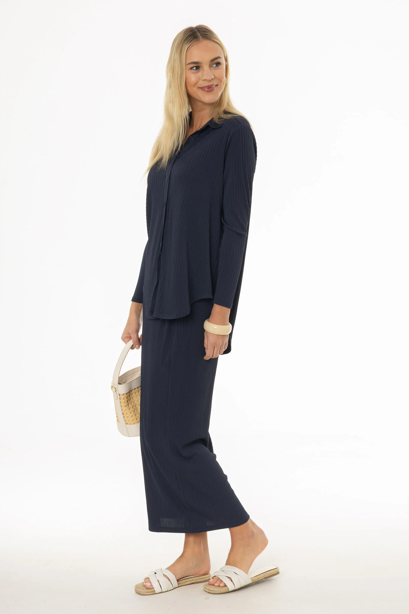 Navy Ribbed Textured Skirt Legging - Image 3