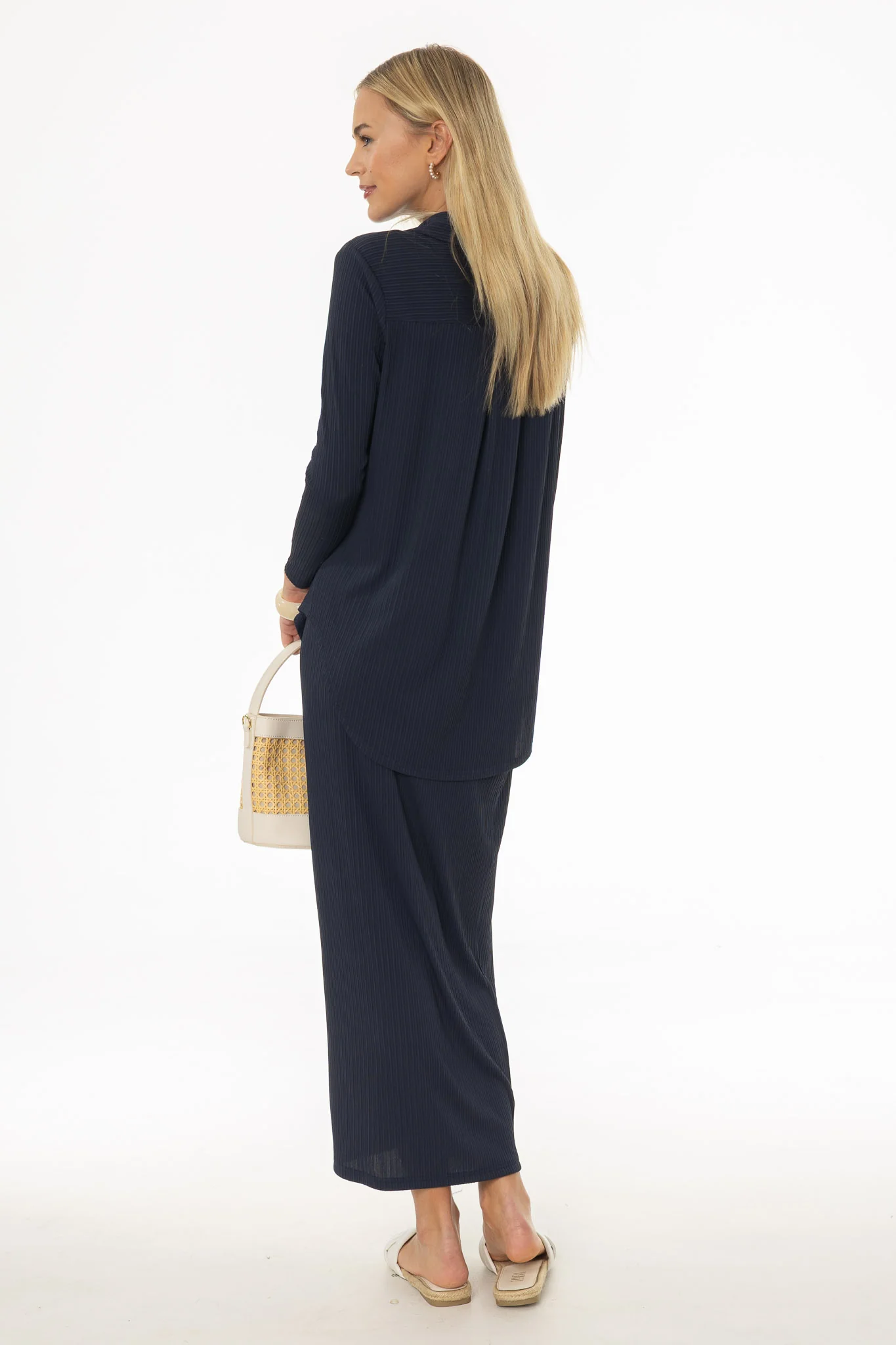 Navy Ribbed Textured Skirt Legging - Image 4