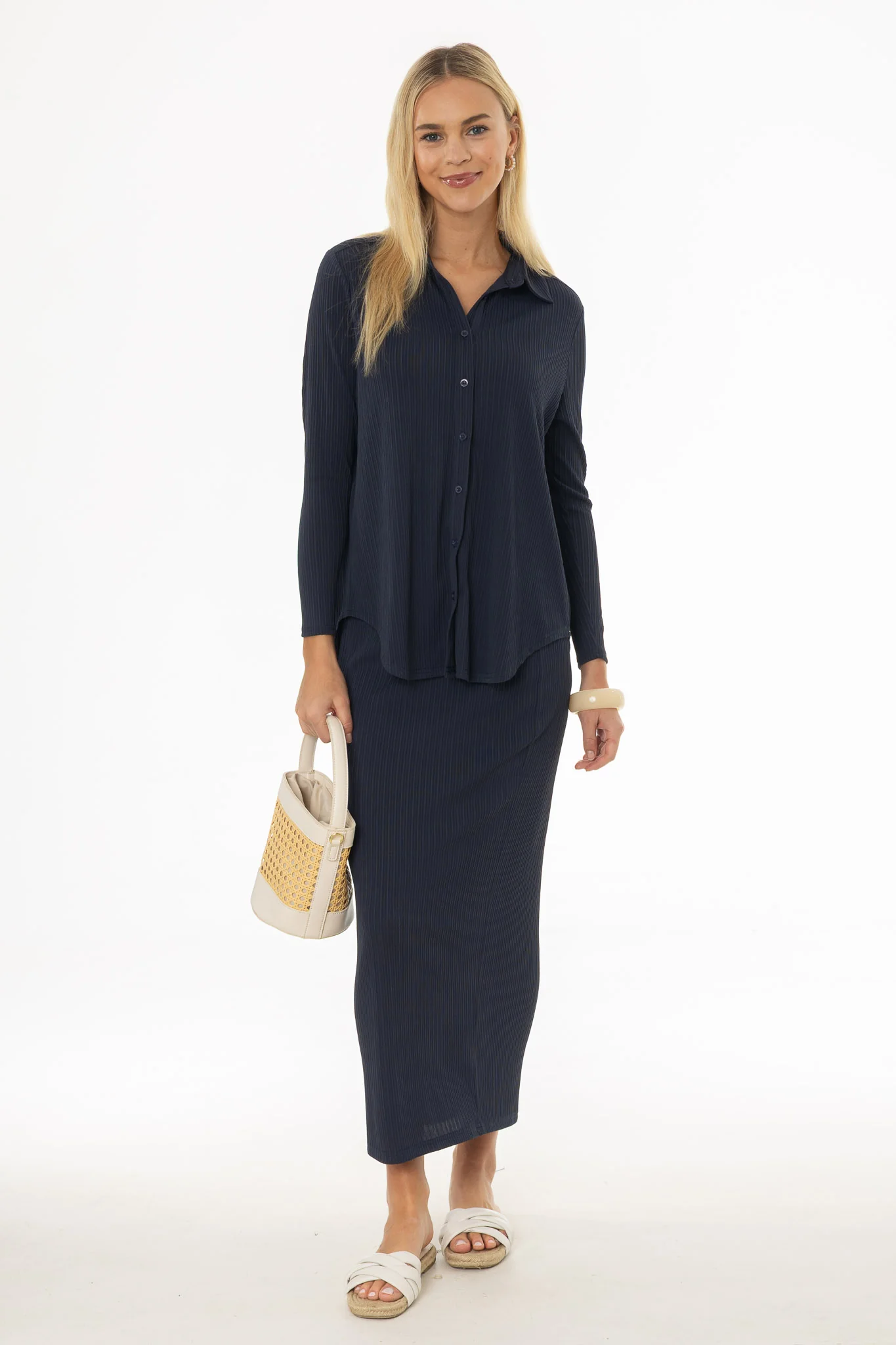 Navy Ribbed Textured Skirt Legging - Image 5