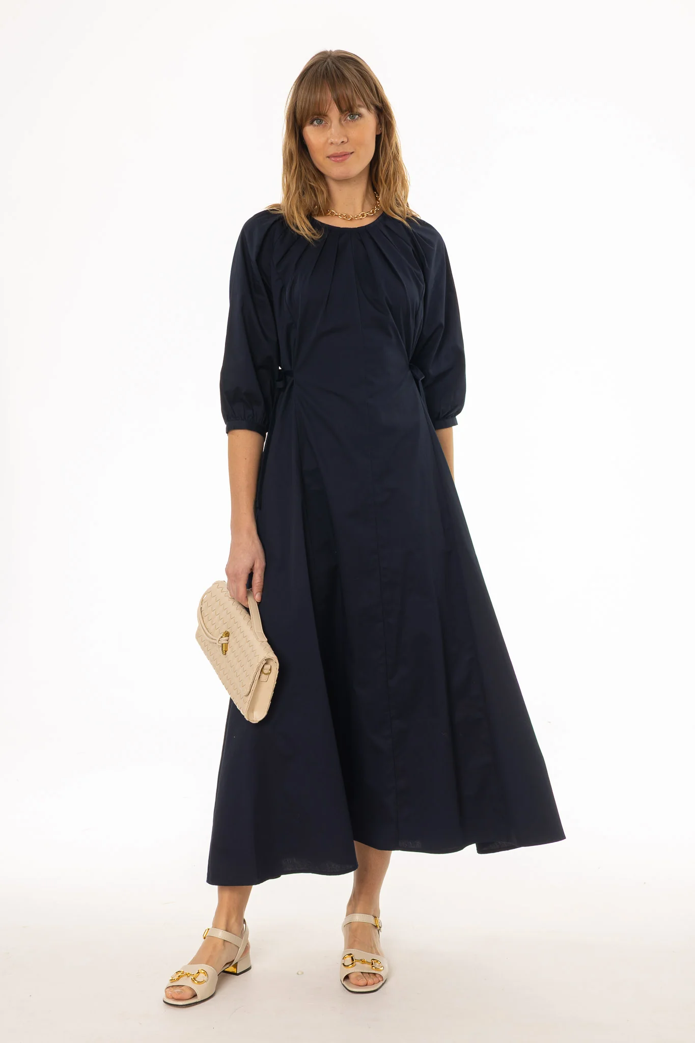 Navy Side Tie Cotton Maxi Dress - Image 3