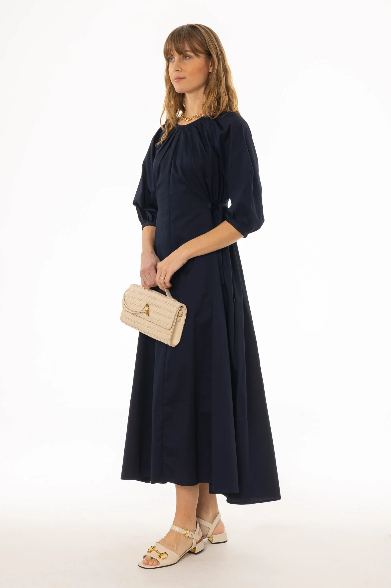 Navy Side Tie Cotton Maxi Dress - Image 4