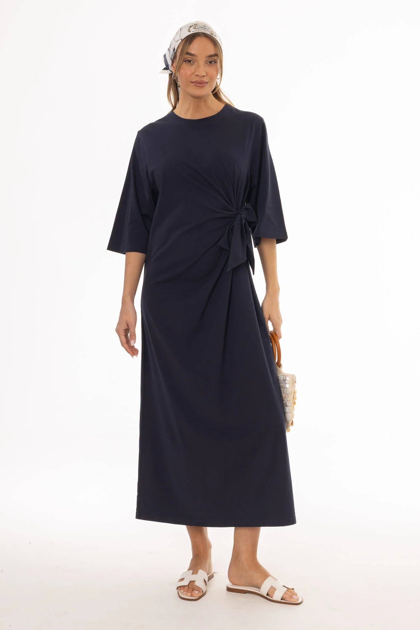 Navy Side Tie T-Shirt Maxi Dress - Image 5