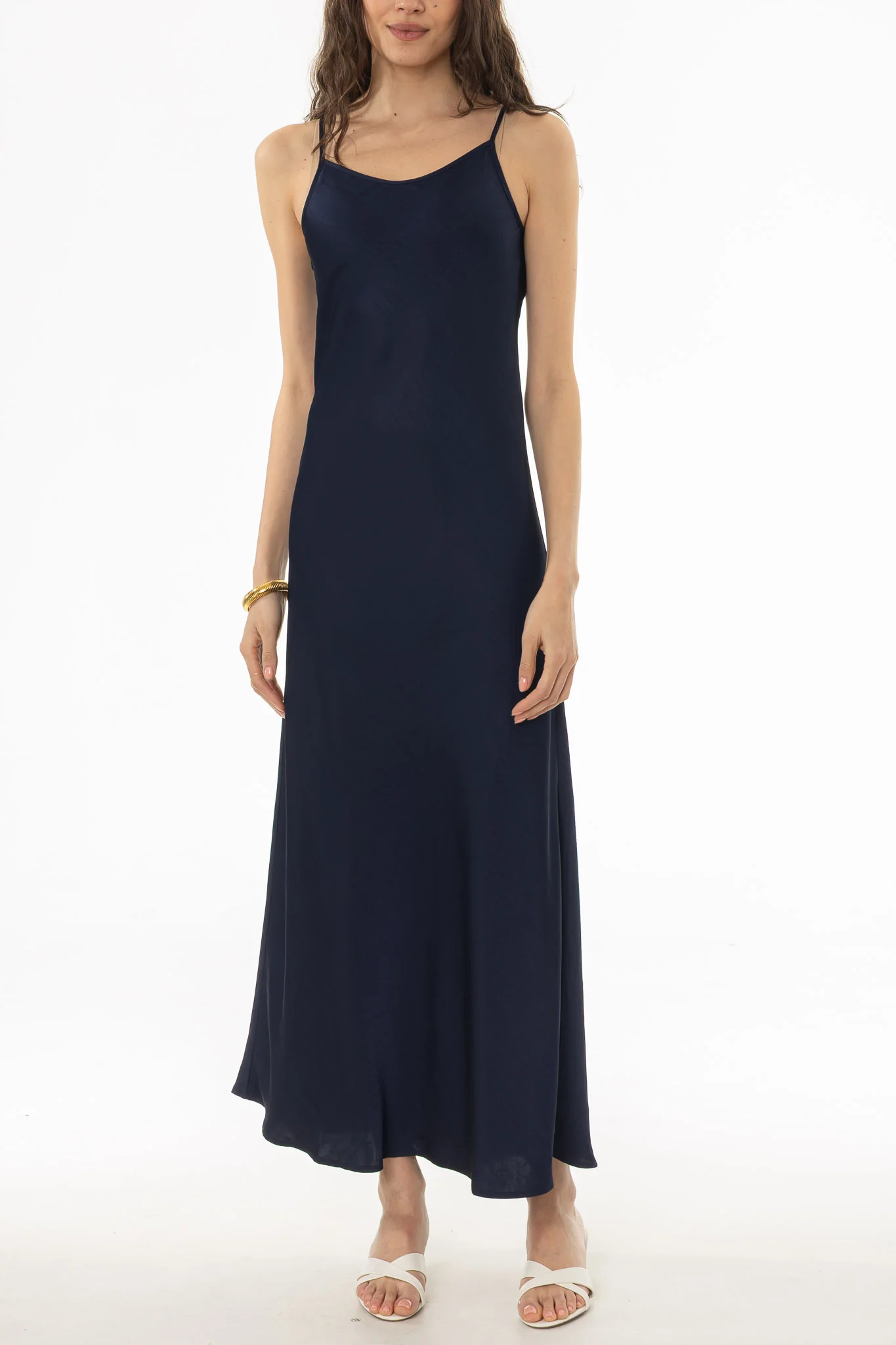 Navy Silk Feel Slip Dress - Image 2