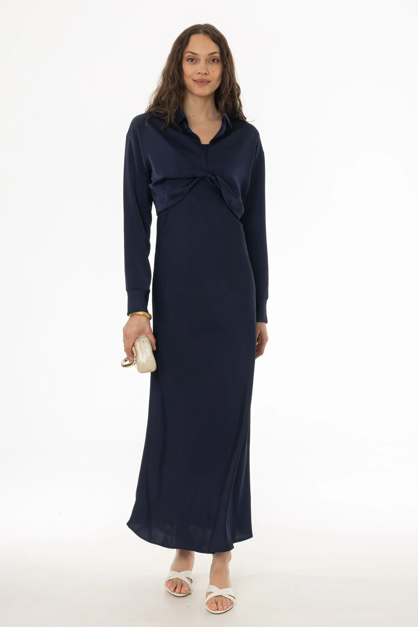 Navy Silk Feel Slip Dress - Image 5