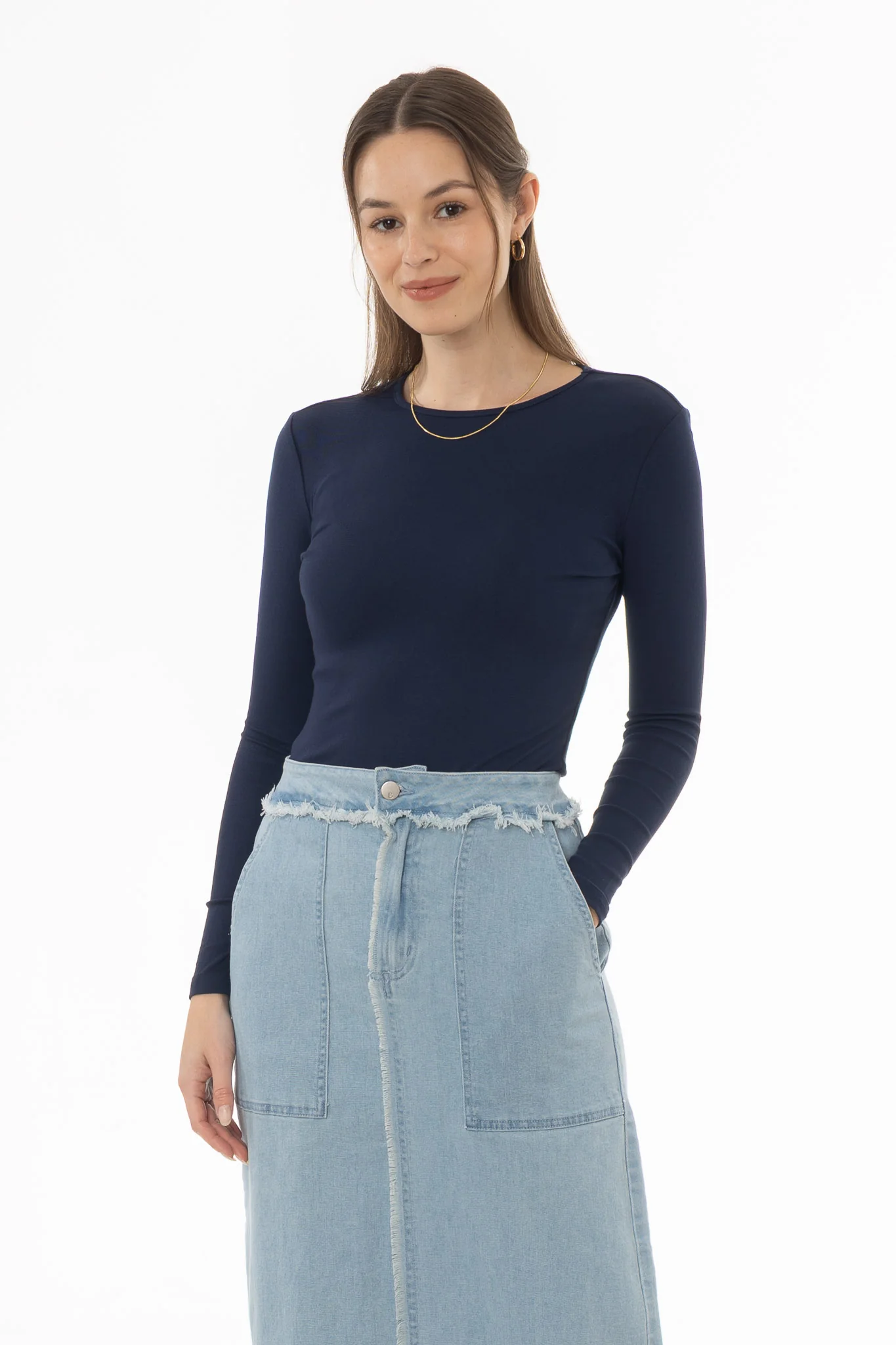 Navy Solid Long Sleeve T-Shirt - Image 5
