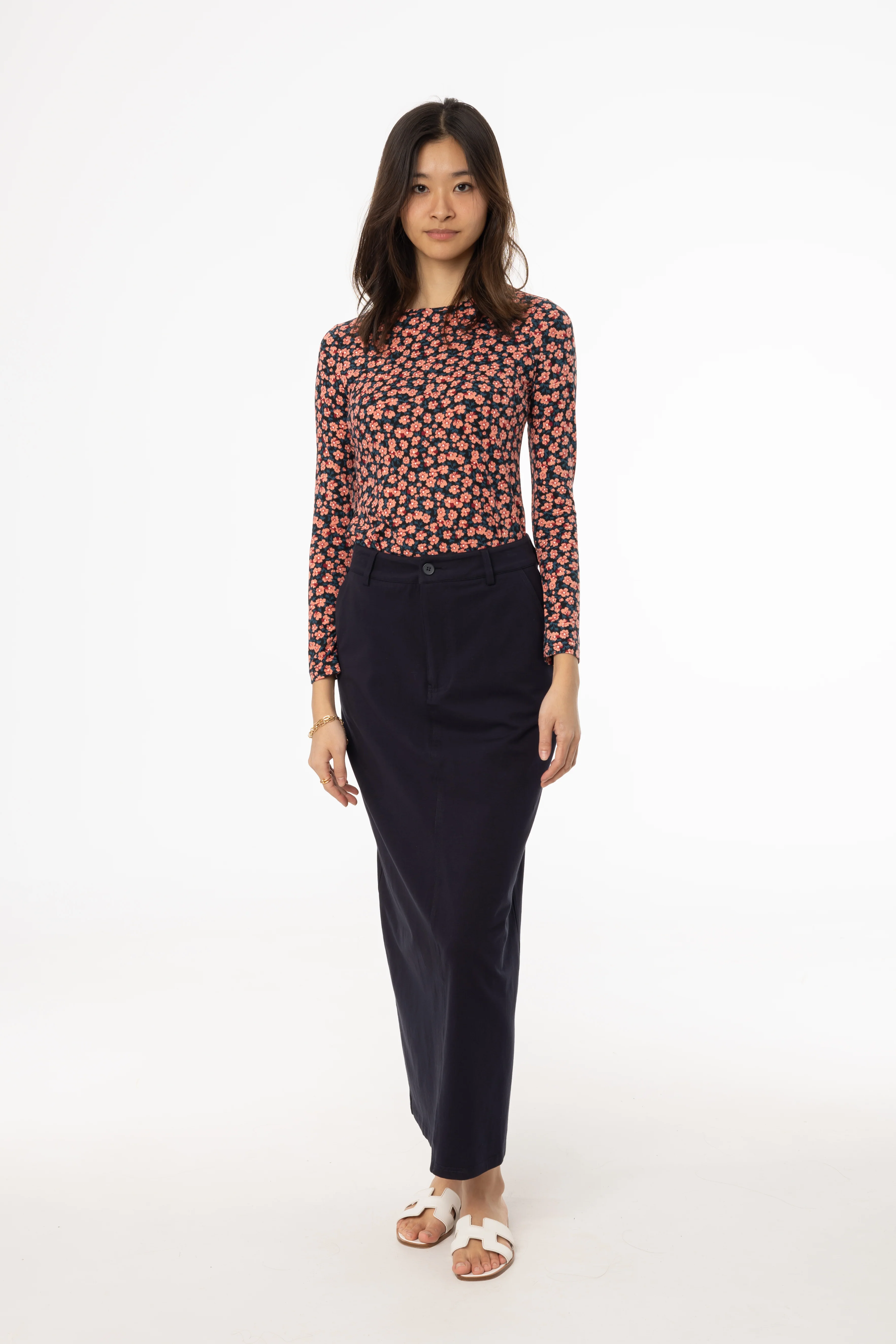 Navy Stretch Cotton Maxi Skirt