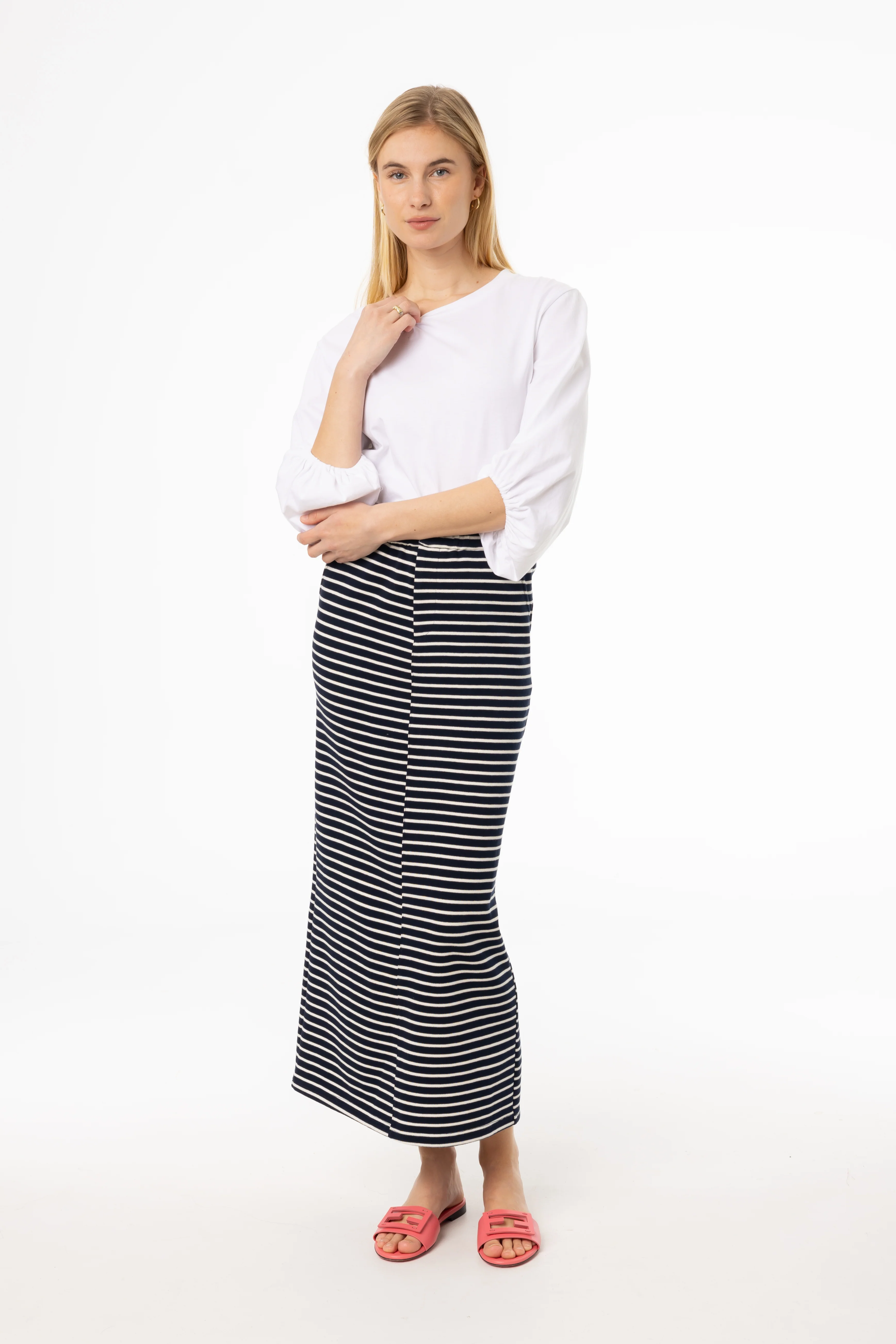 Navy Striped Stretch Maxi Skirt - Image 4