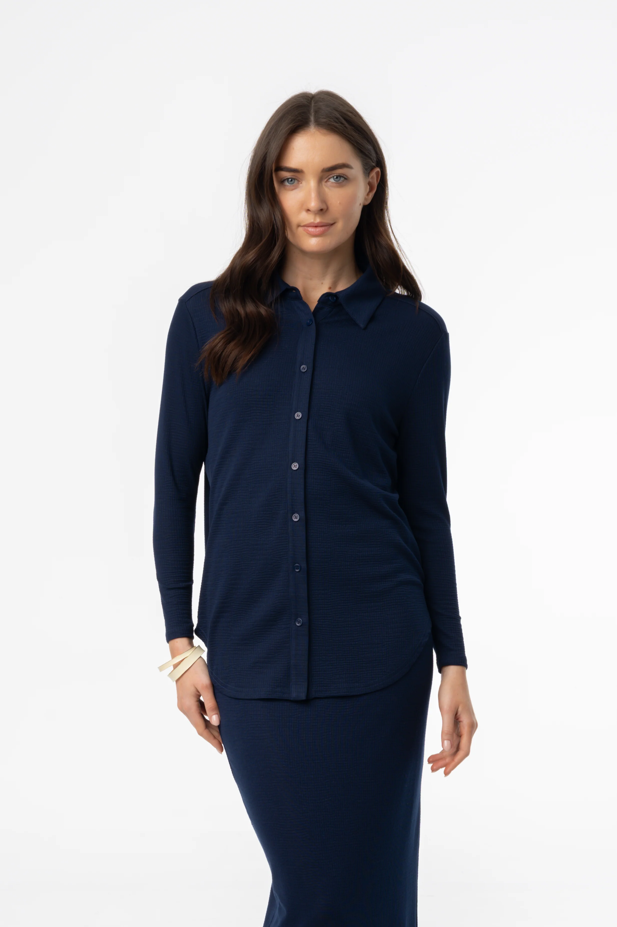Navy Waved Button Down Shirt - Image 4