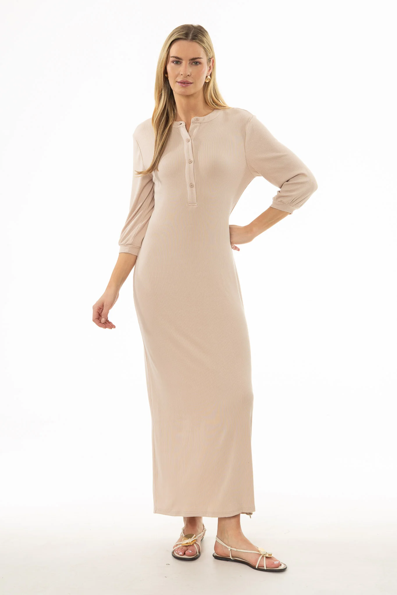 Oatmeal 3/4 Sleeve Maxi Dress - Image 5