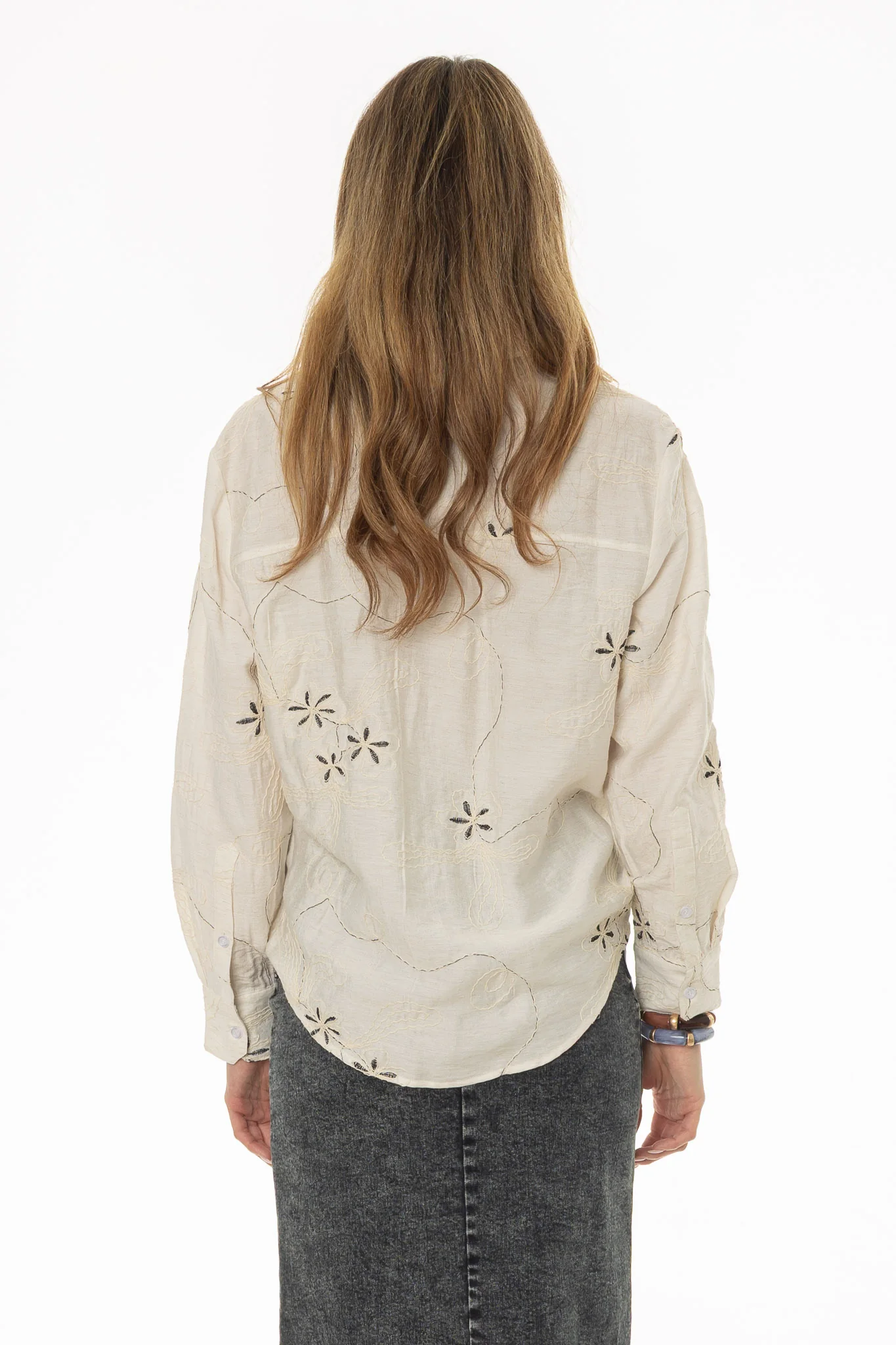 Oatmeal Embroidered Linen Feel Blouse - Image 4