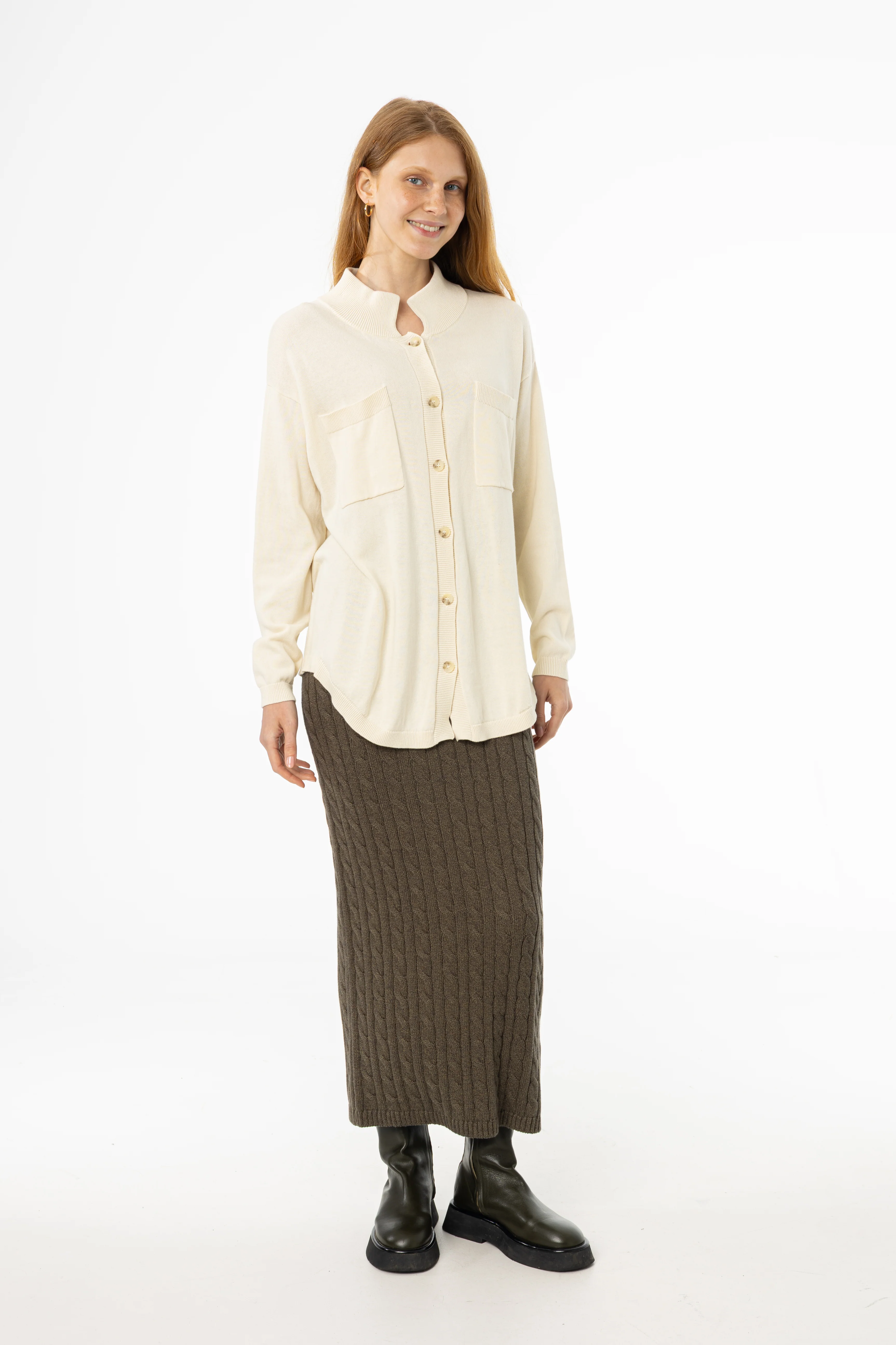 Olive Cable Knit Skirt - Image 4