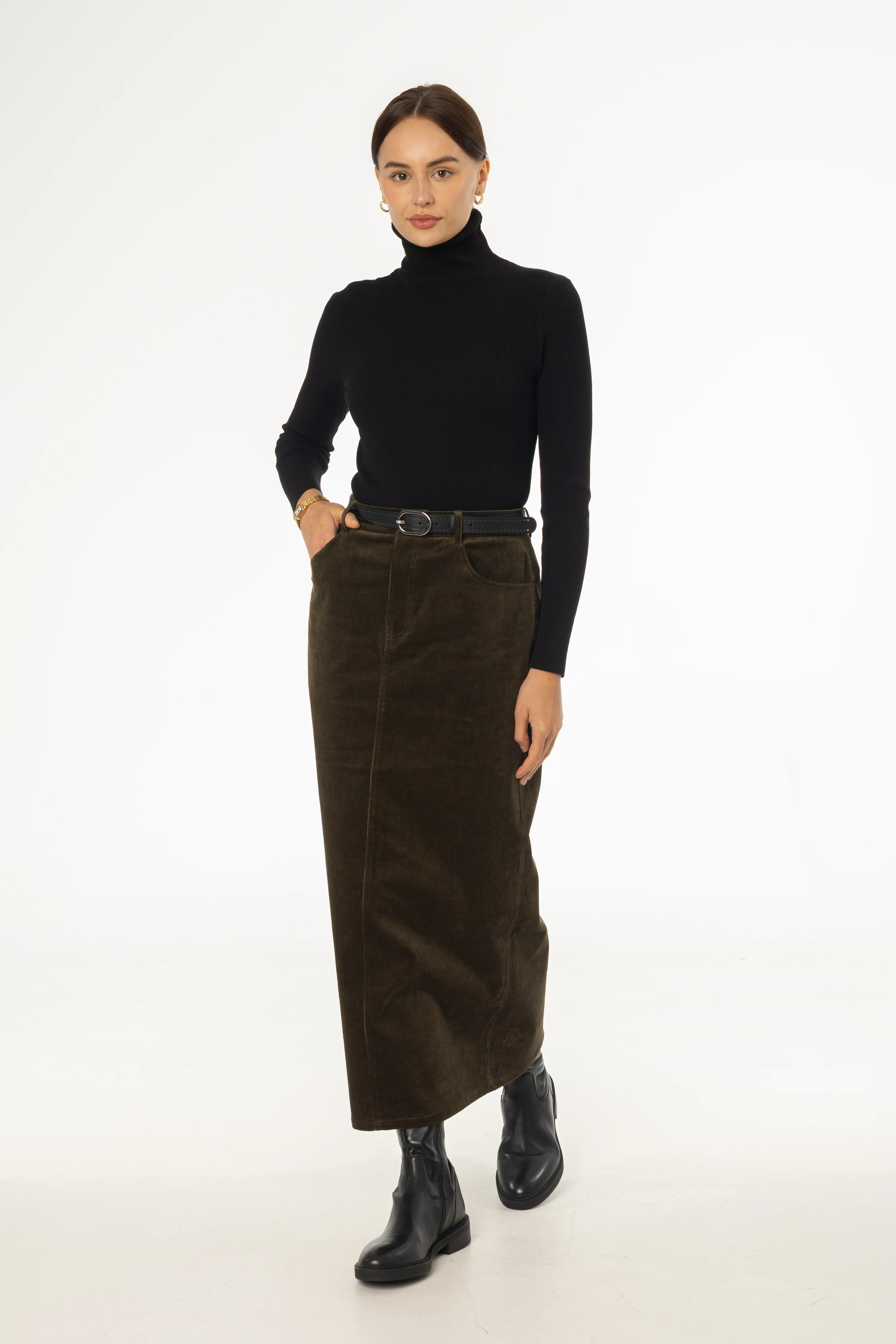 Olive Corduroy Skirt