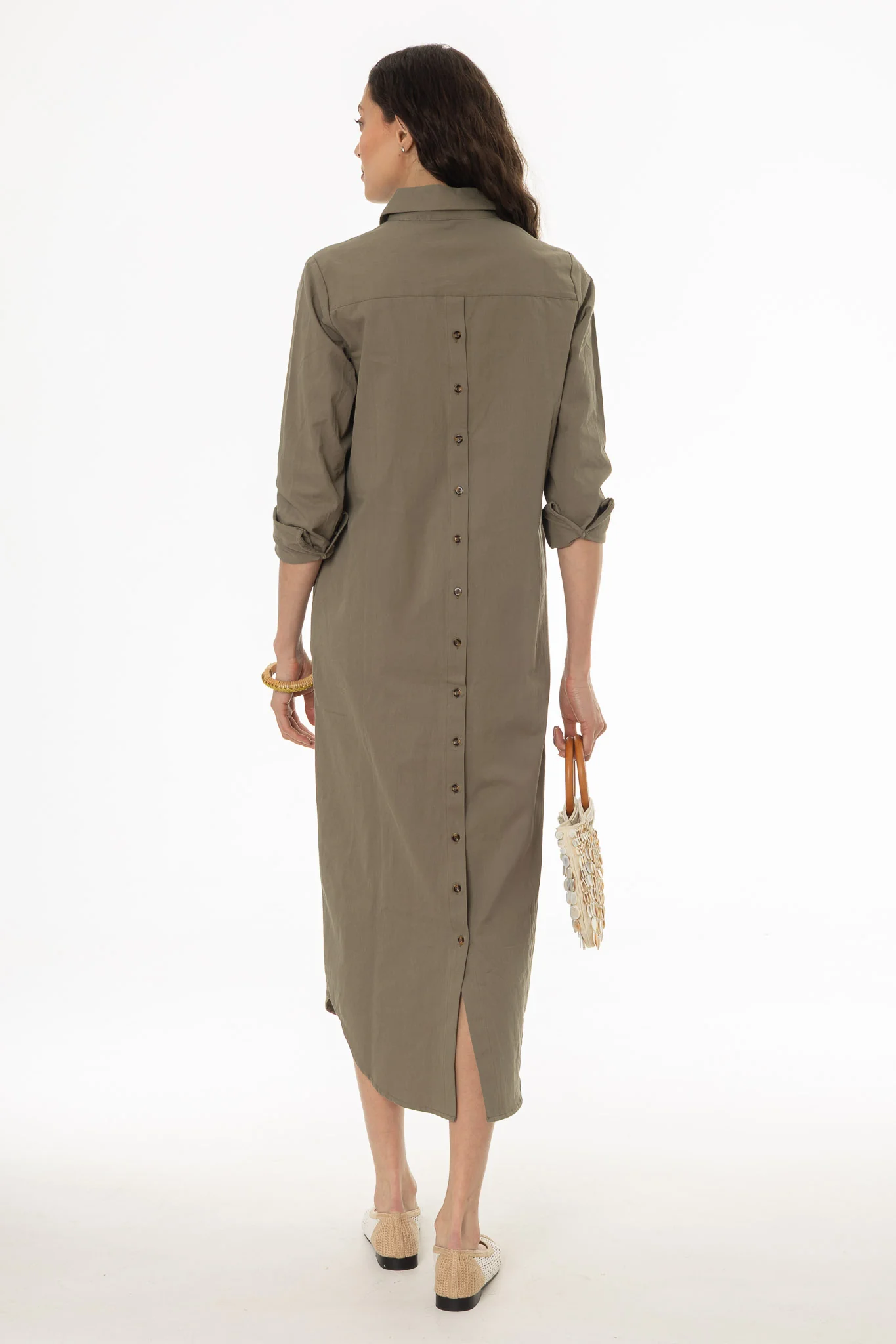 Olive Double Button Maxi Shirt Dress - Image 4