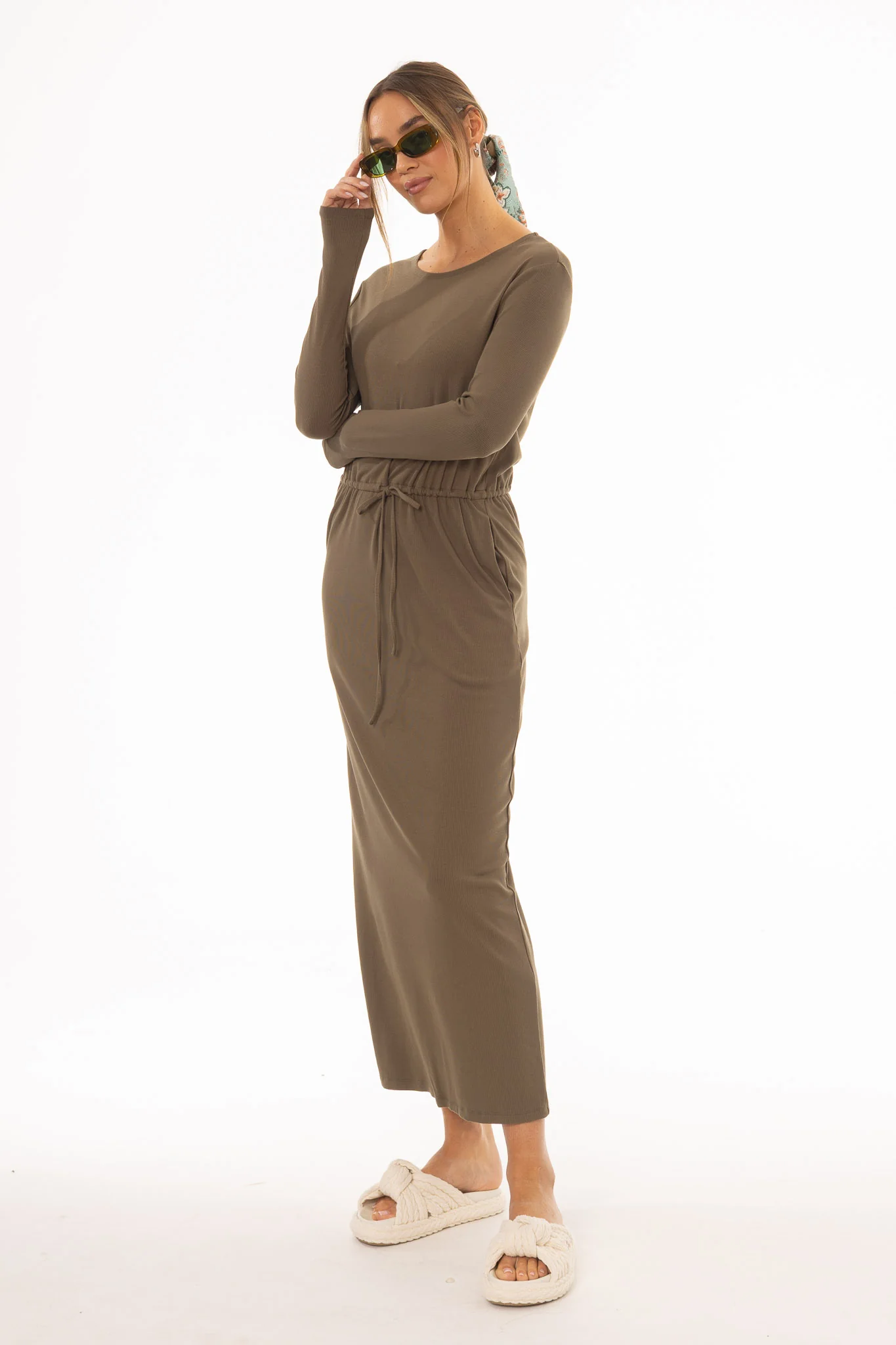 Olive Drawstring Maxi Dress - Image 3
