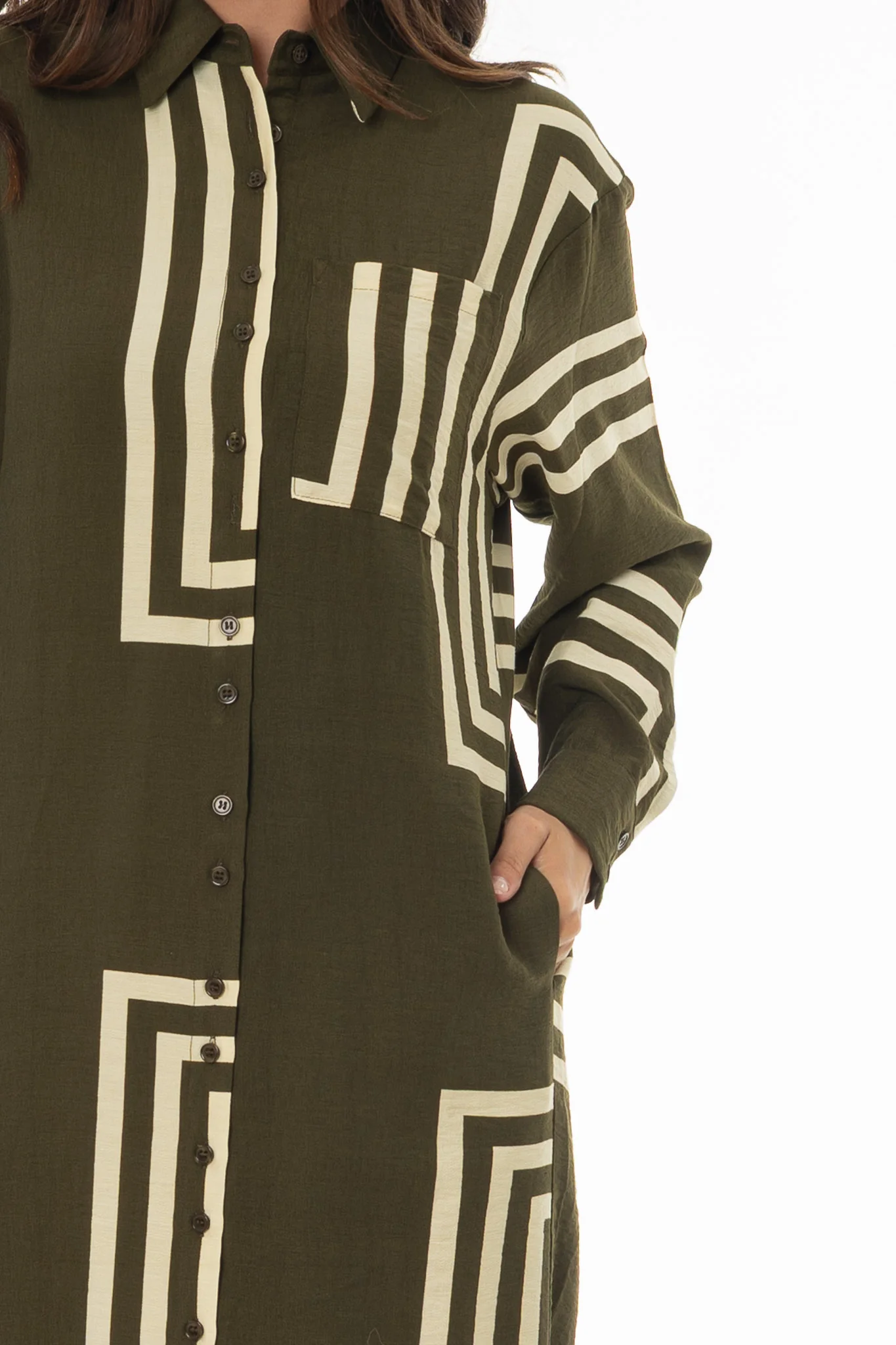Olive Printed Shirt Maxi Dress - Image 2
