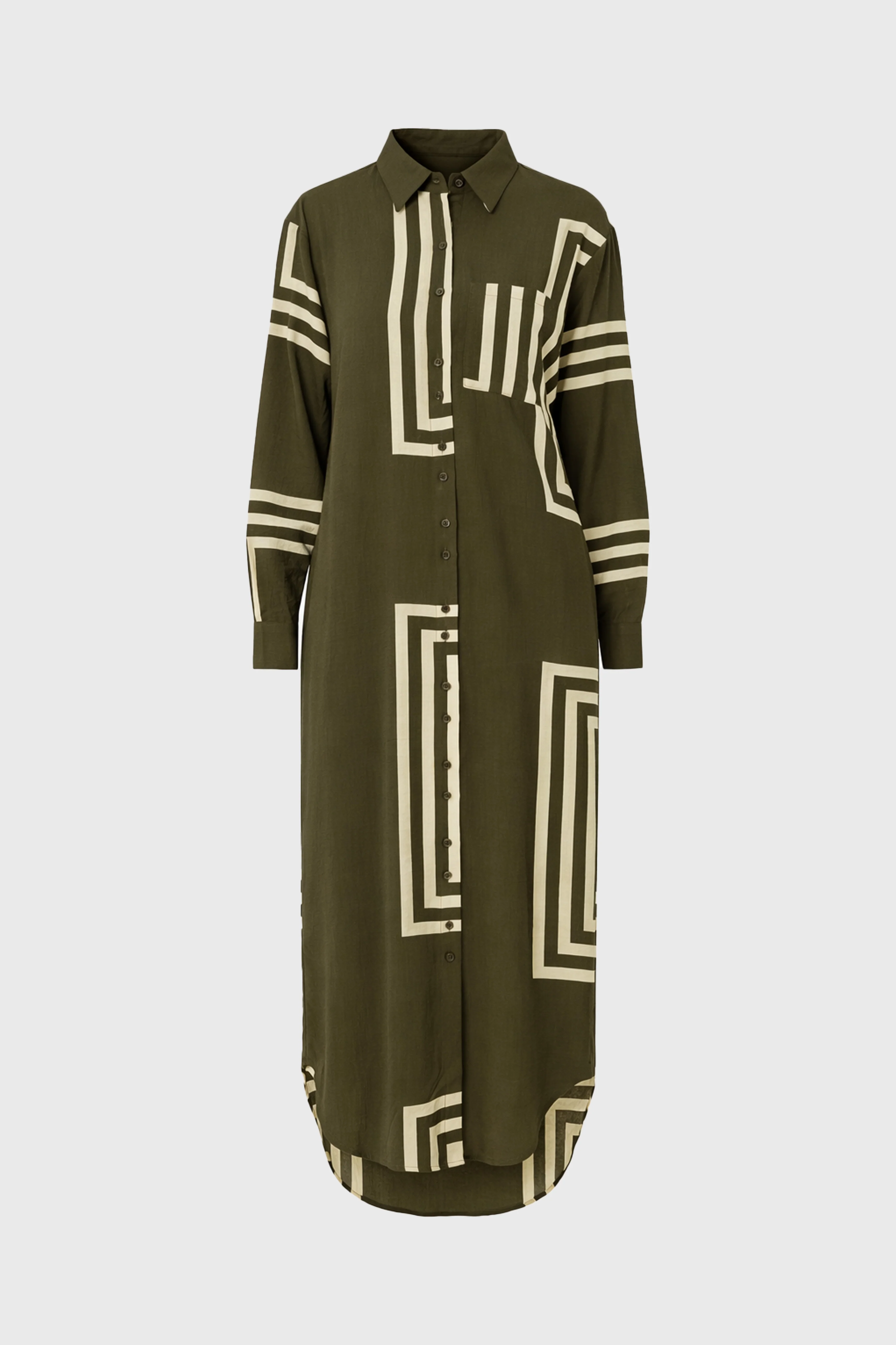 Olive Printed Shirt Maxi Dress - Image 6