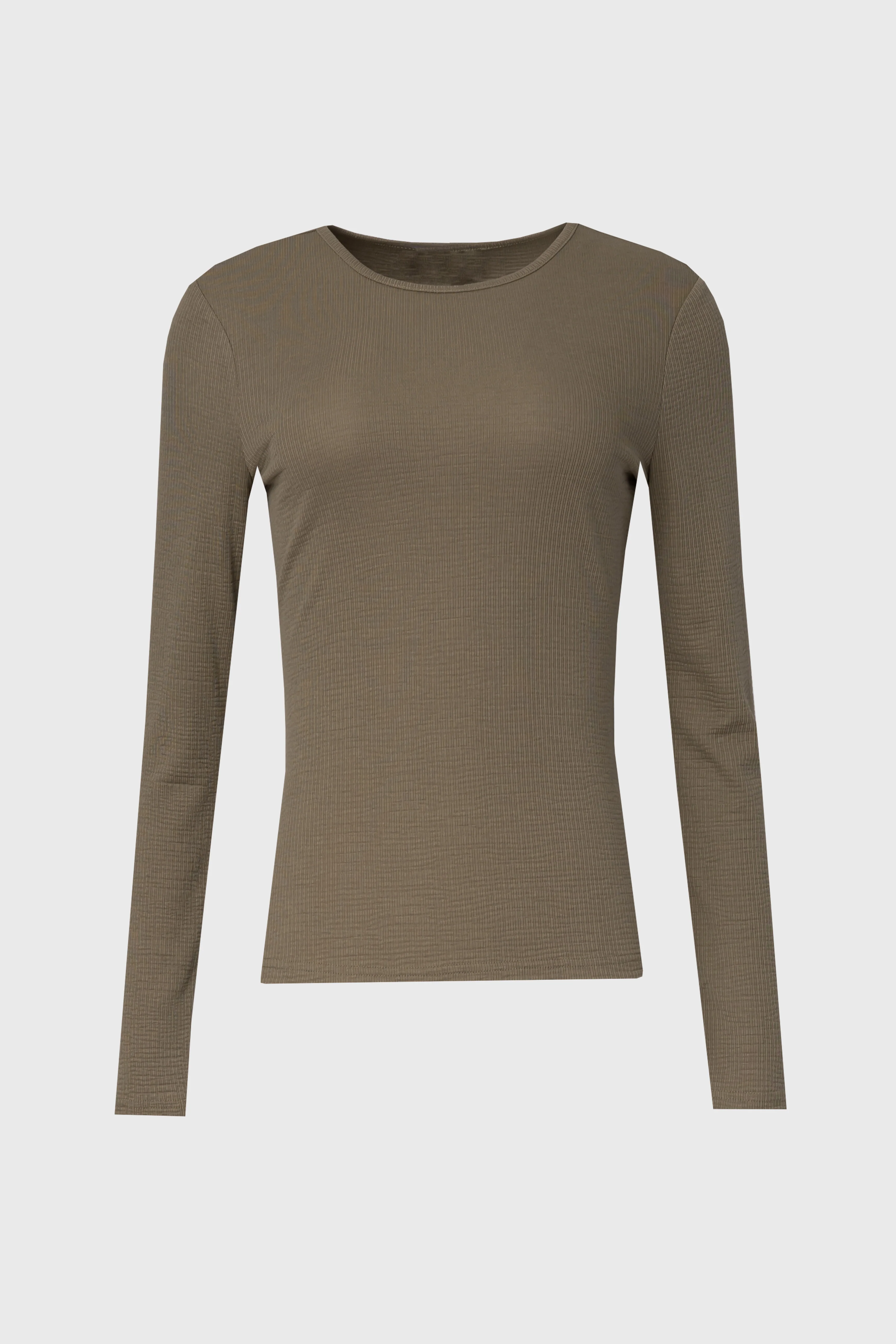 Olive Waved Round Neck Long Sleeve T Shirt - Image 5