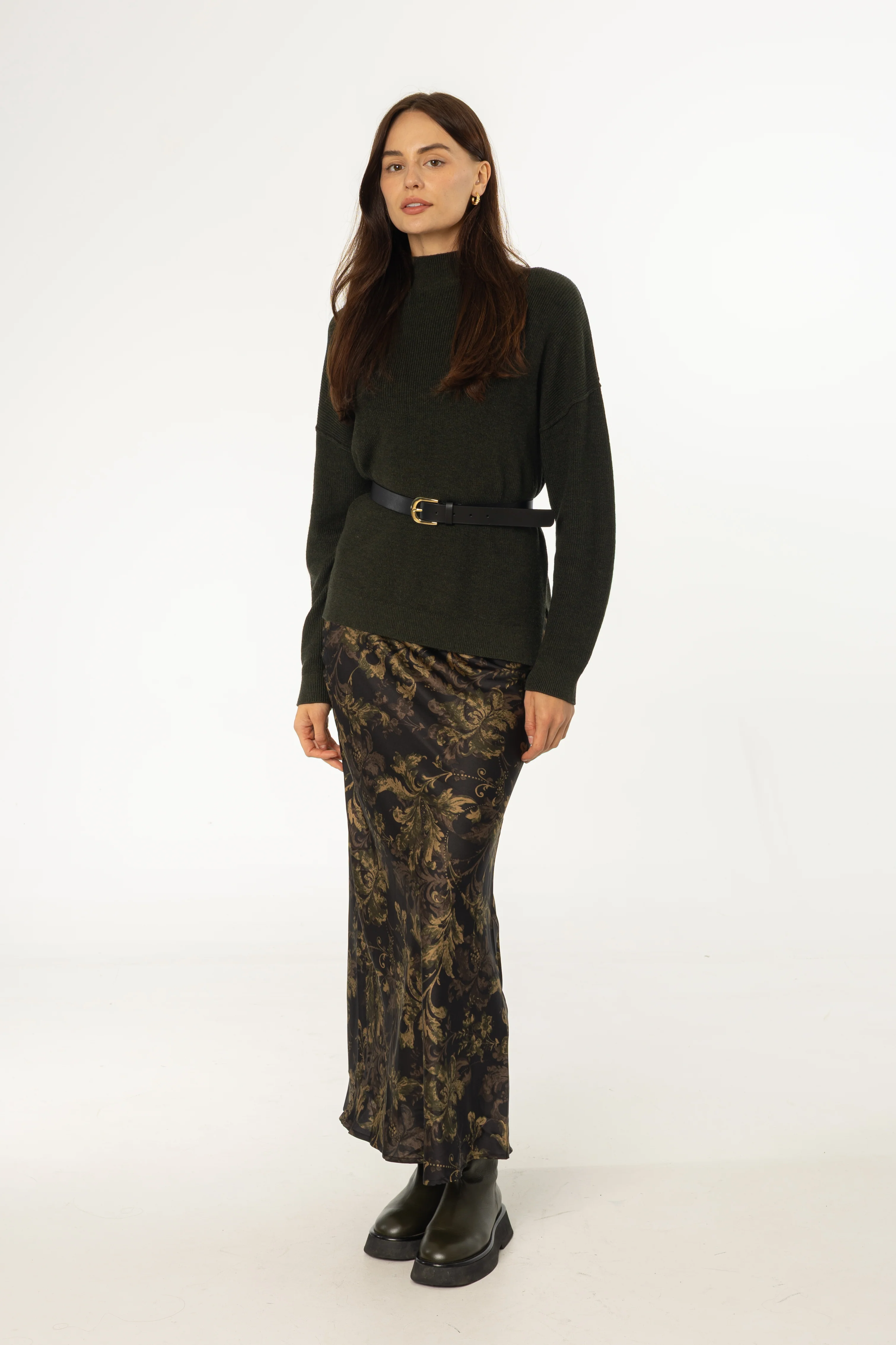 Green Paisley Printed Slip Skirt