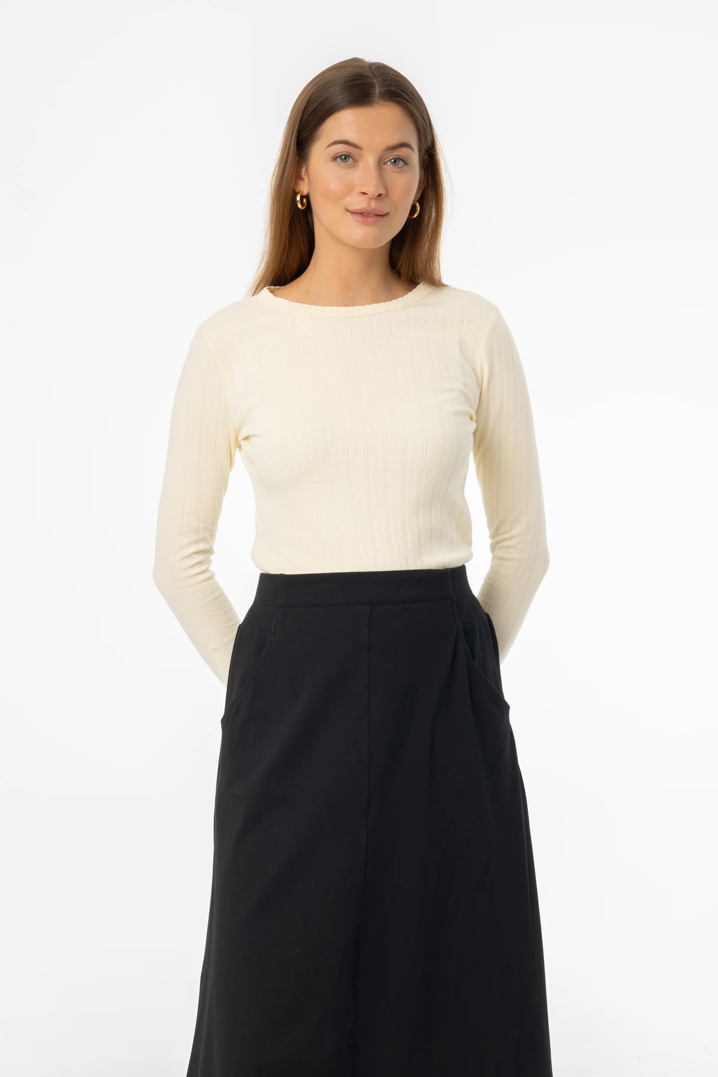 Pale Yellow Pointelle Scalloped T-Shirt - Image 4