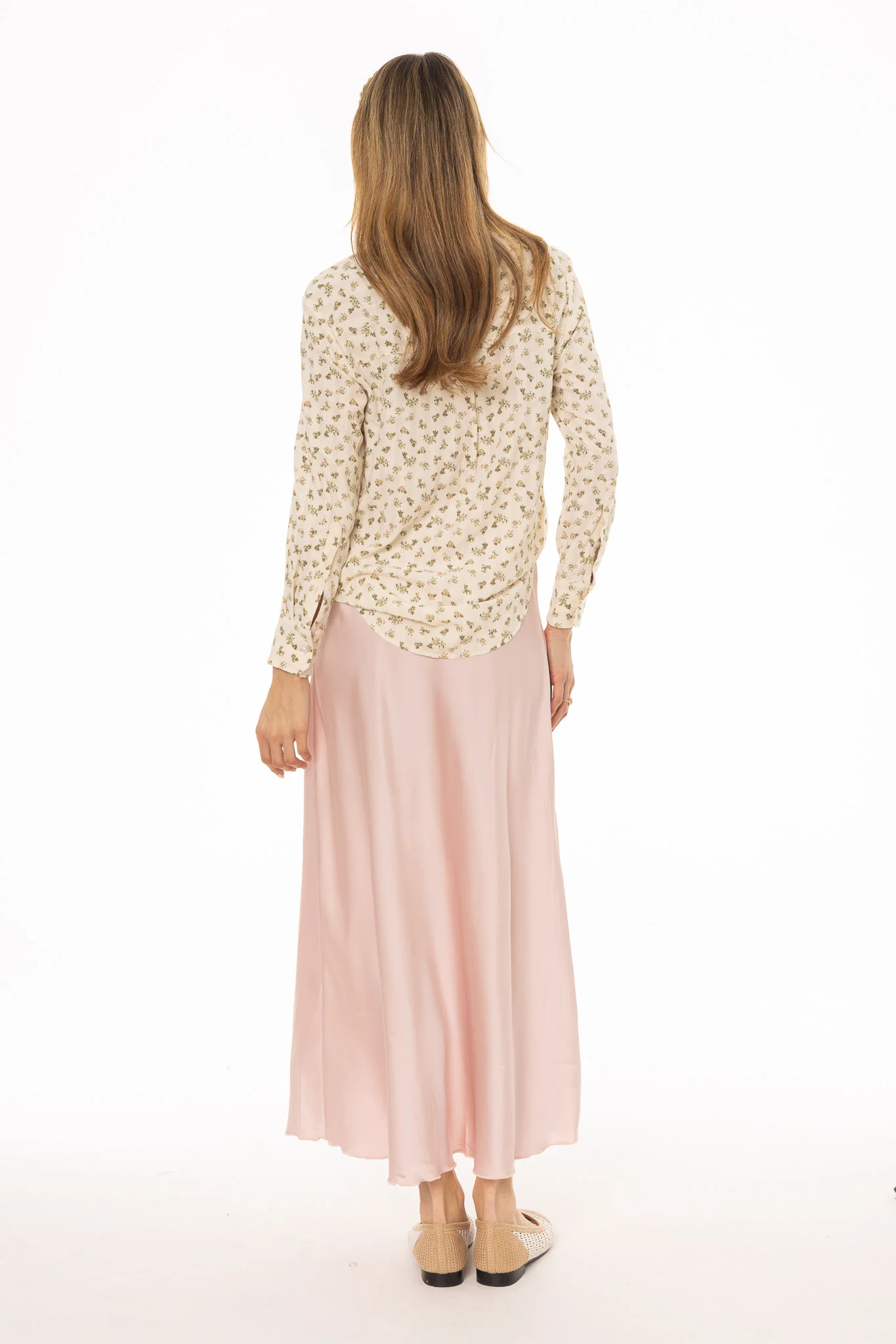 Pink A-Line Satin Effect Maxi Skirt - Image 3