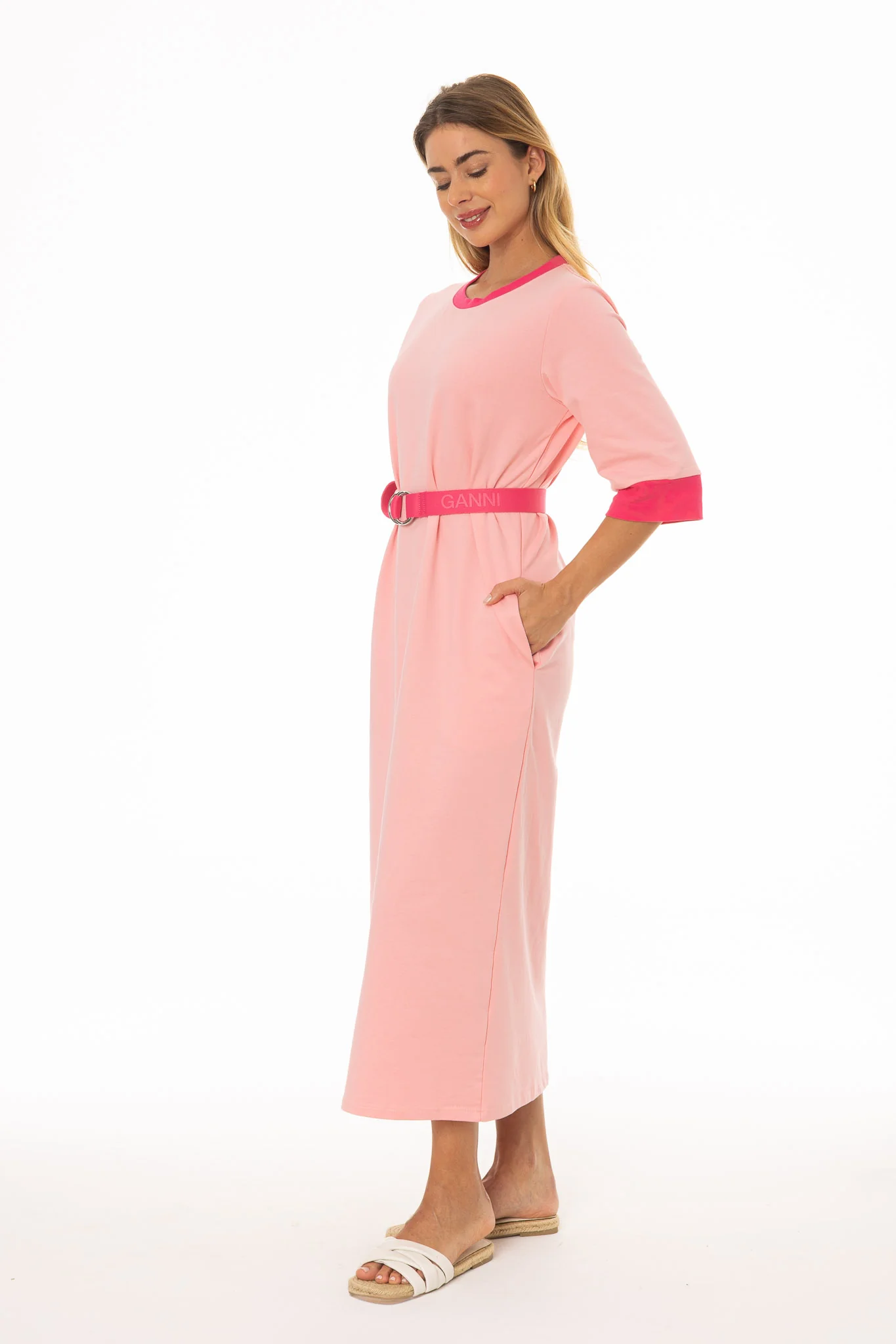 Pink Contrast T-Shirt Dress - Image 4