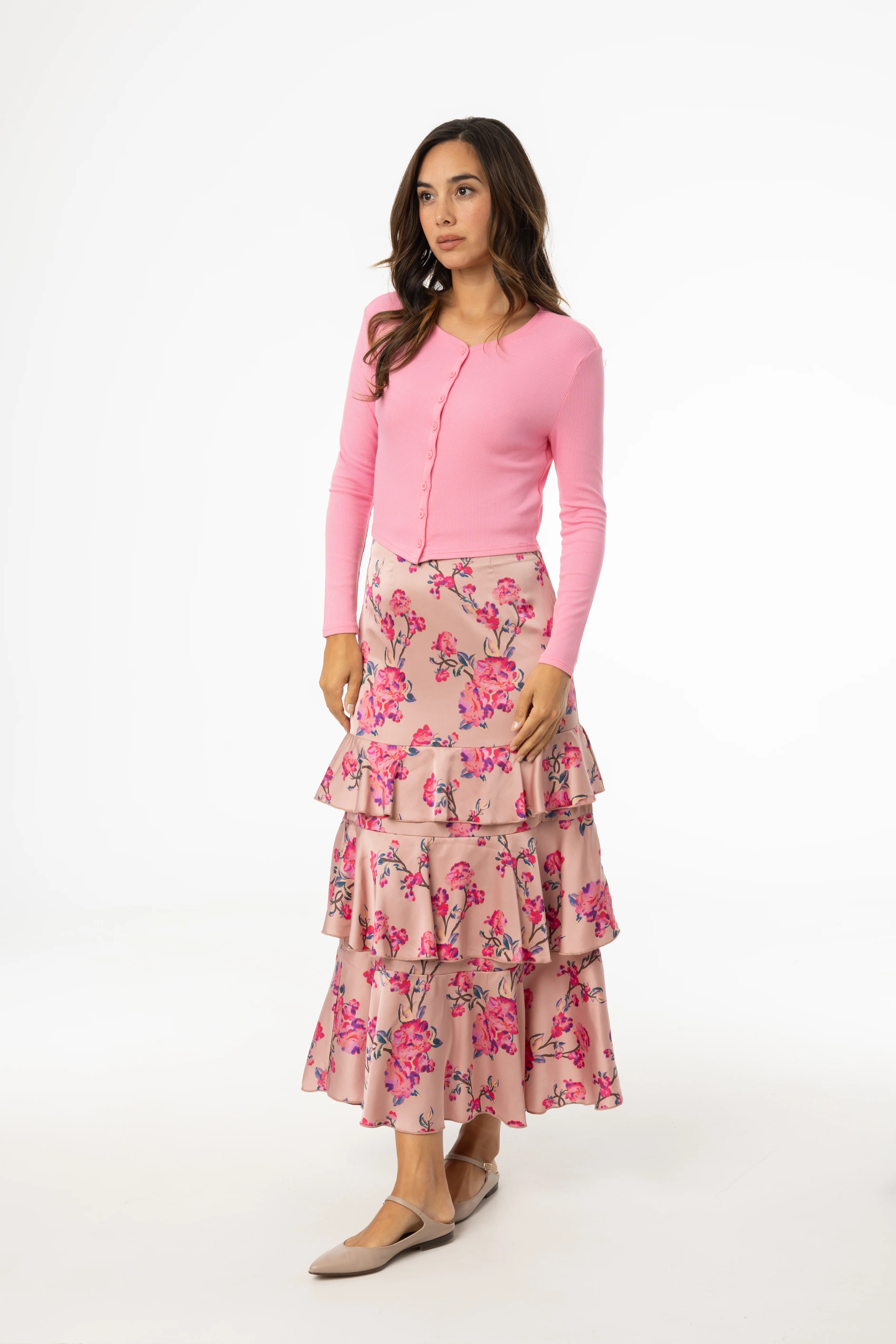Pink Floral Ruffle Skirt - Image 2