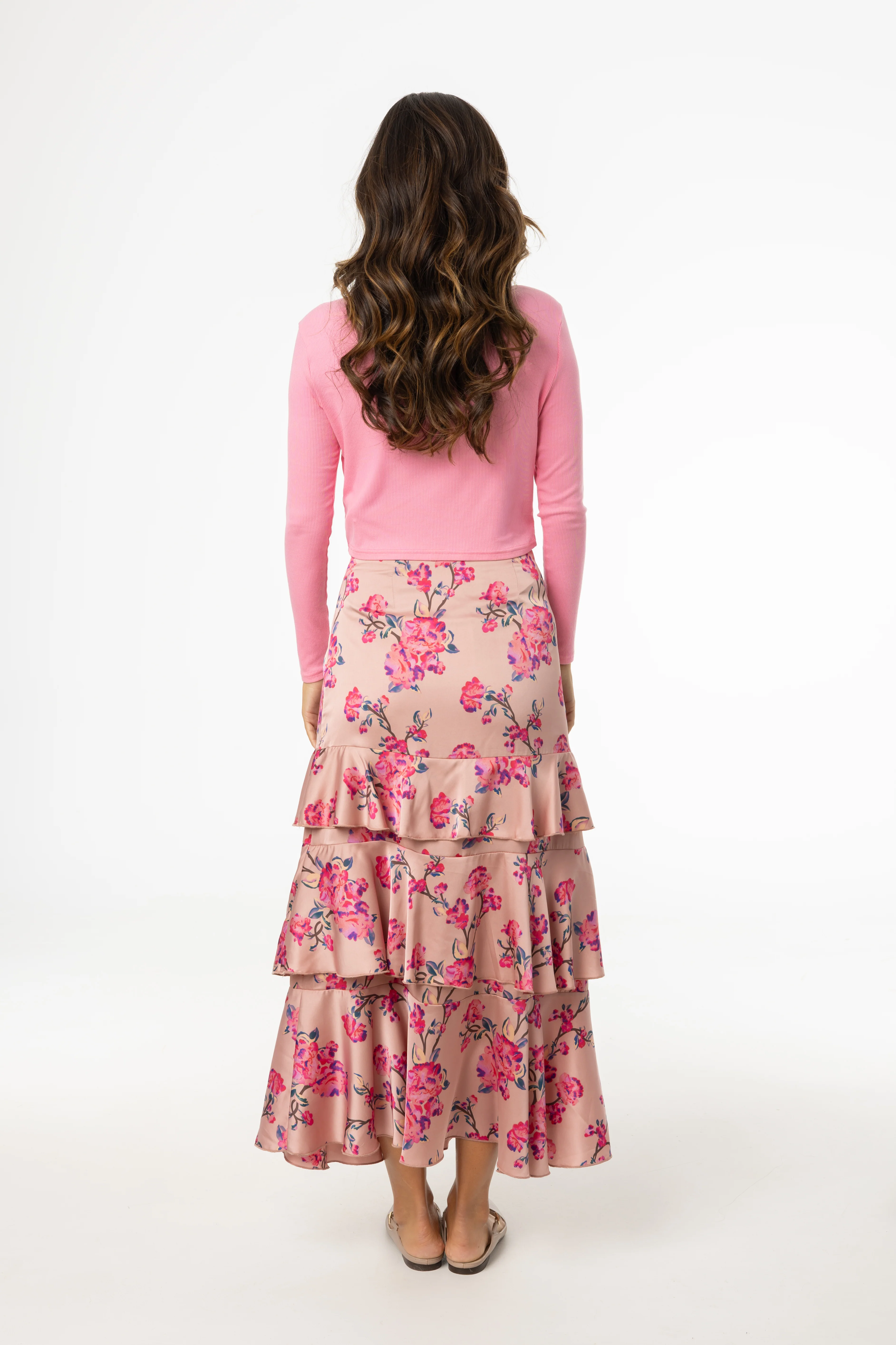 Pink Floral Ruffle Skirt - Image 3