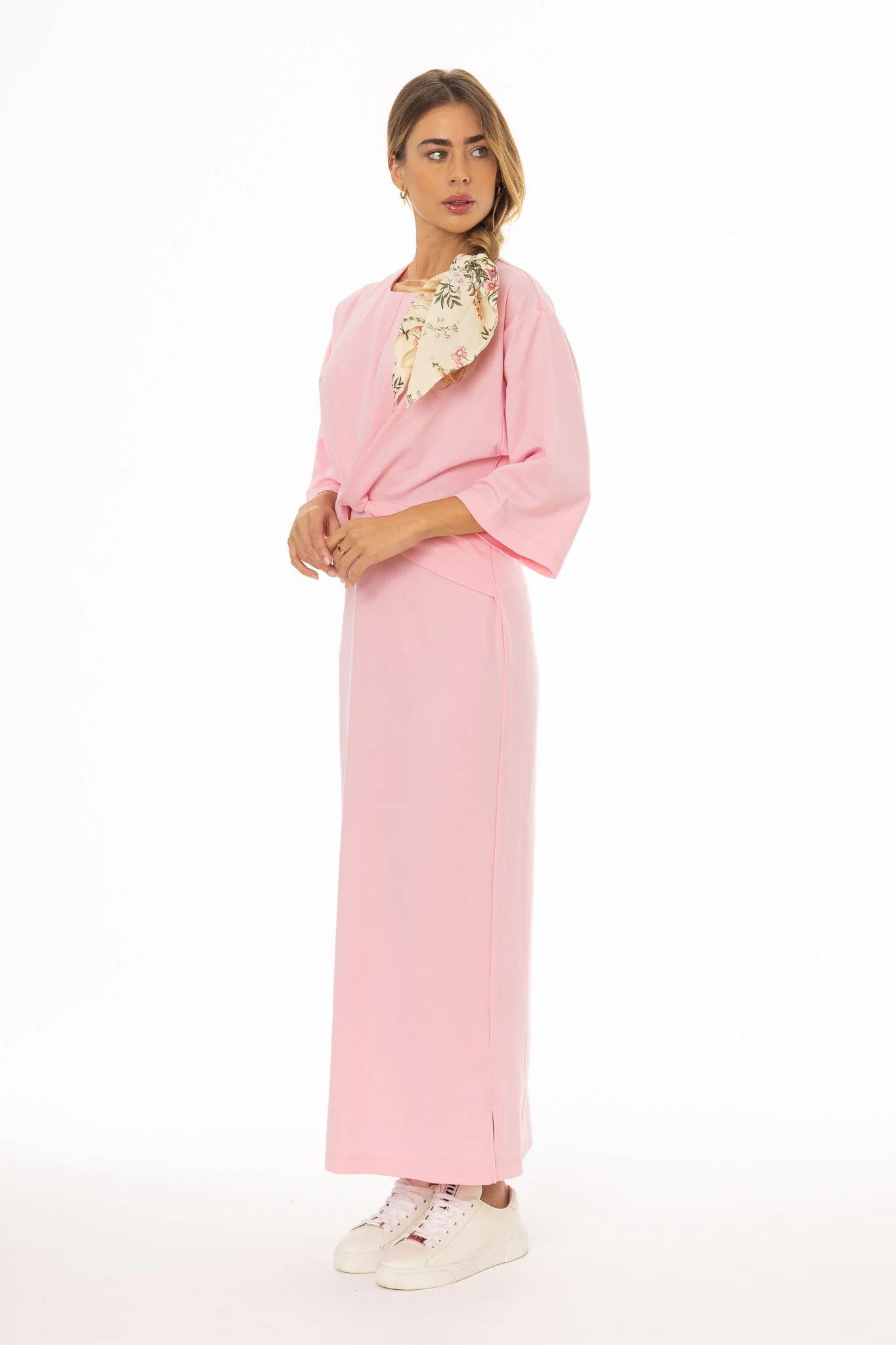 Pink Front Tie Knot Maxi Dress - Image 3