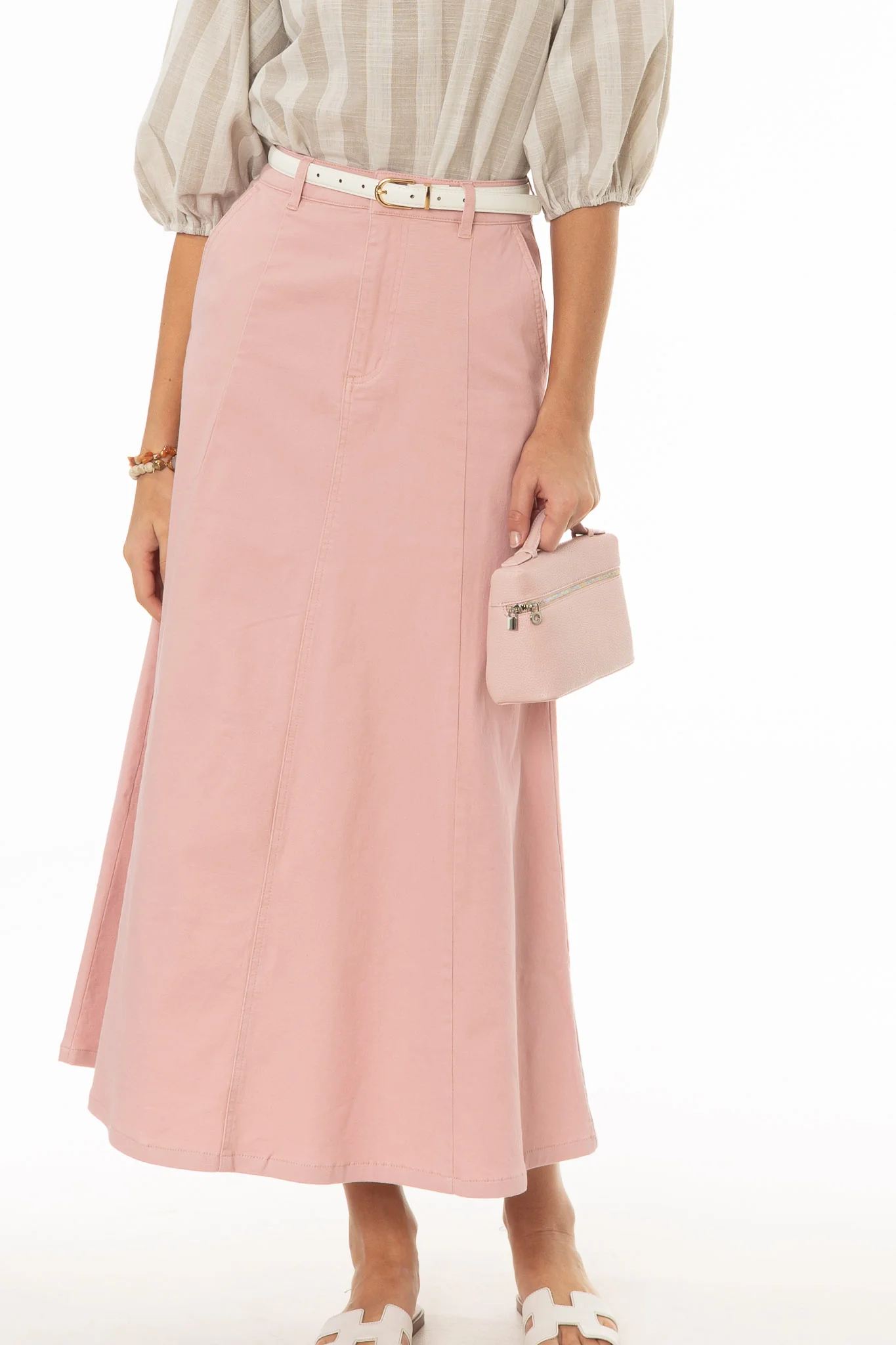 Pink Panel Flare Maxi Skirt - Image 2