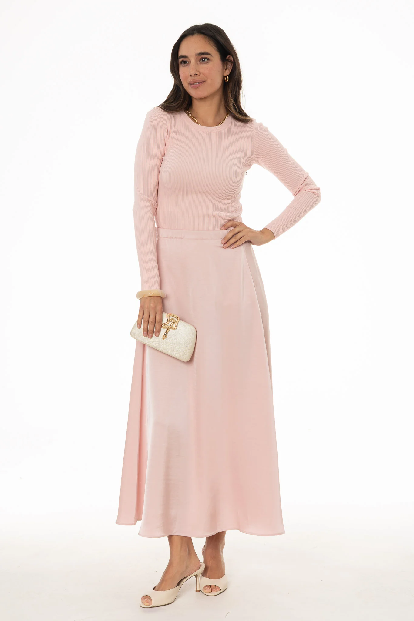 Pink Silk Feel Flare Maxi Skirt - Image 5
