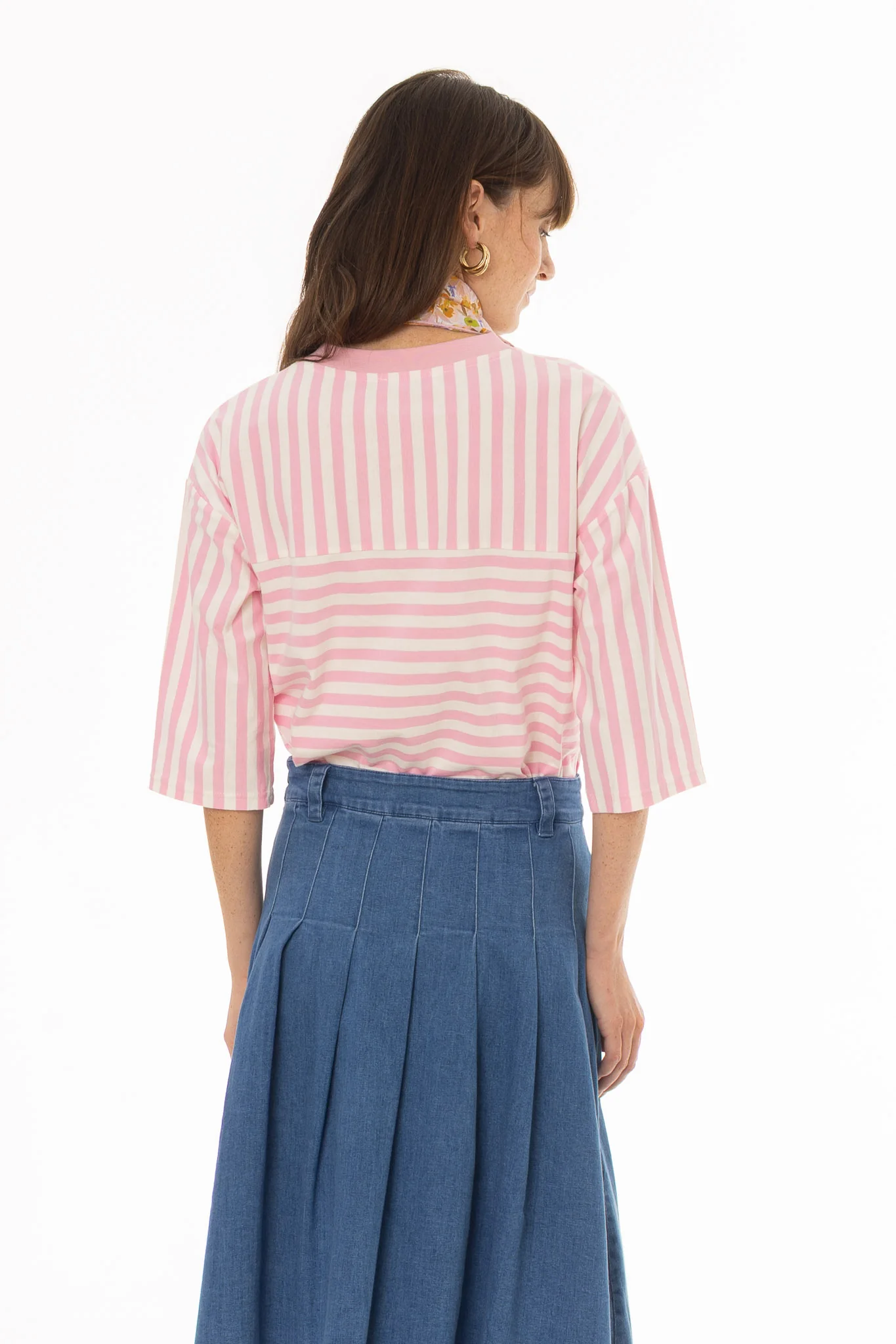 Pink Striped Contrast T-Shirt - Image 5