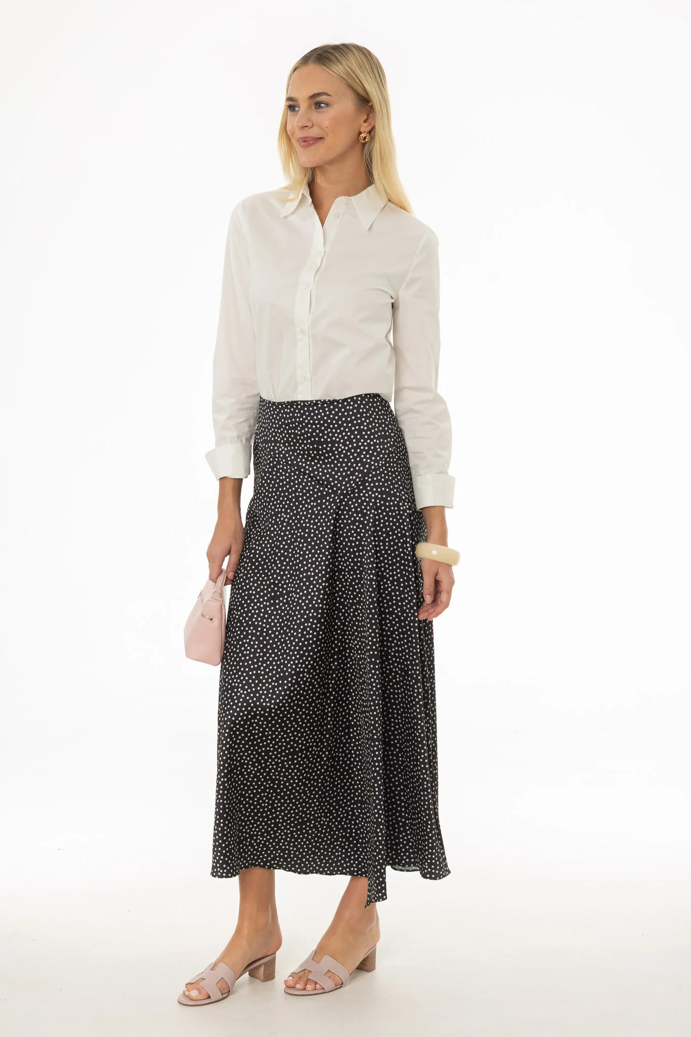 Black Polka Dot Asymmetrical Flare Skirt - Image 3