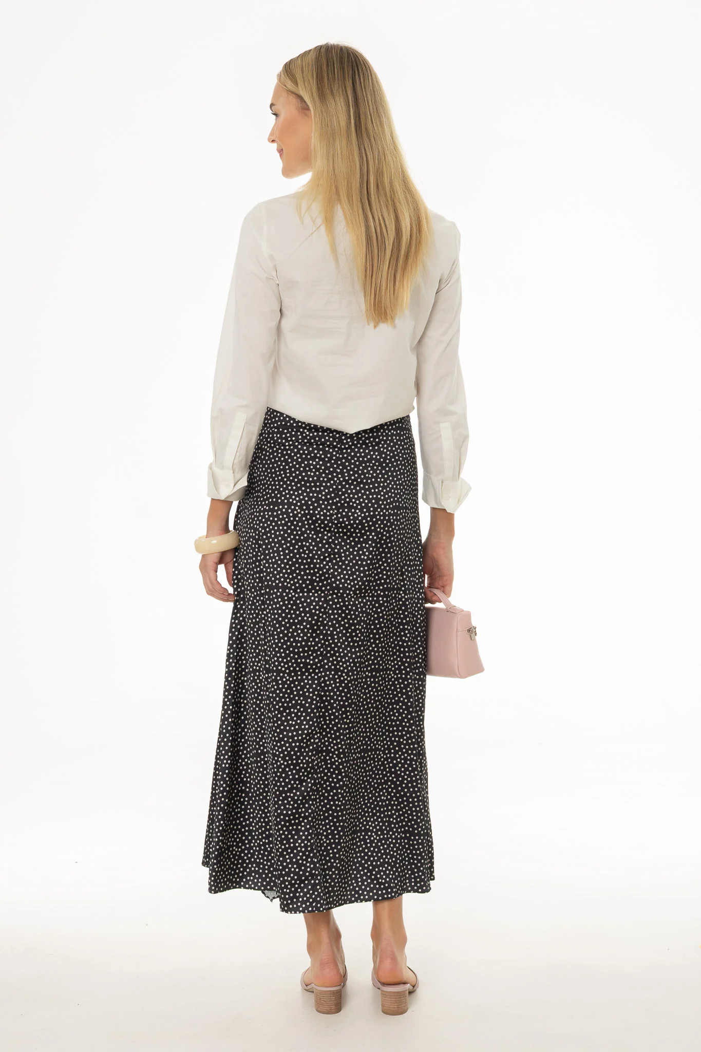 Black Polka Dot Asymmetrical Flare Skirt - Image 4