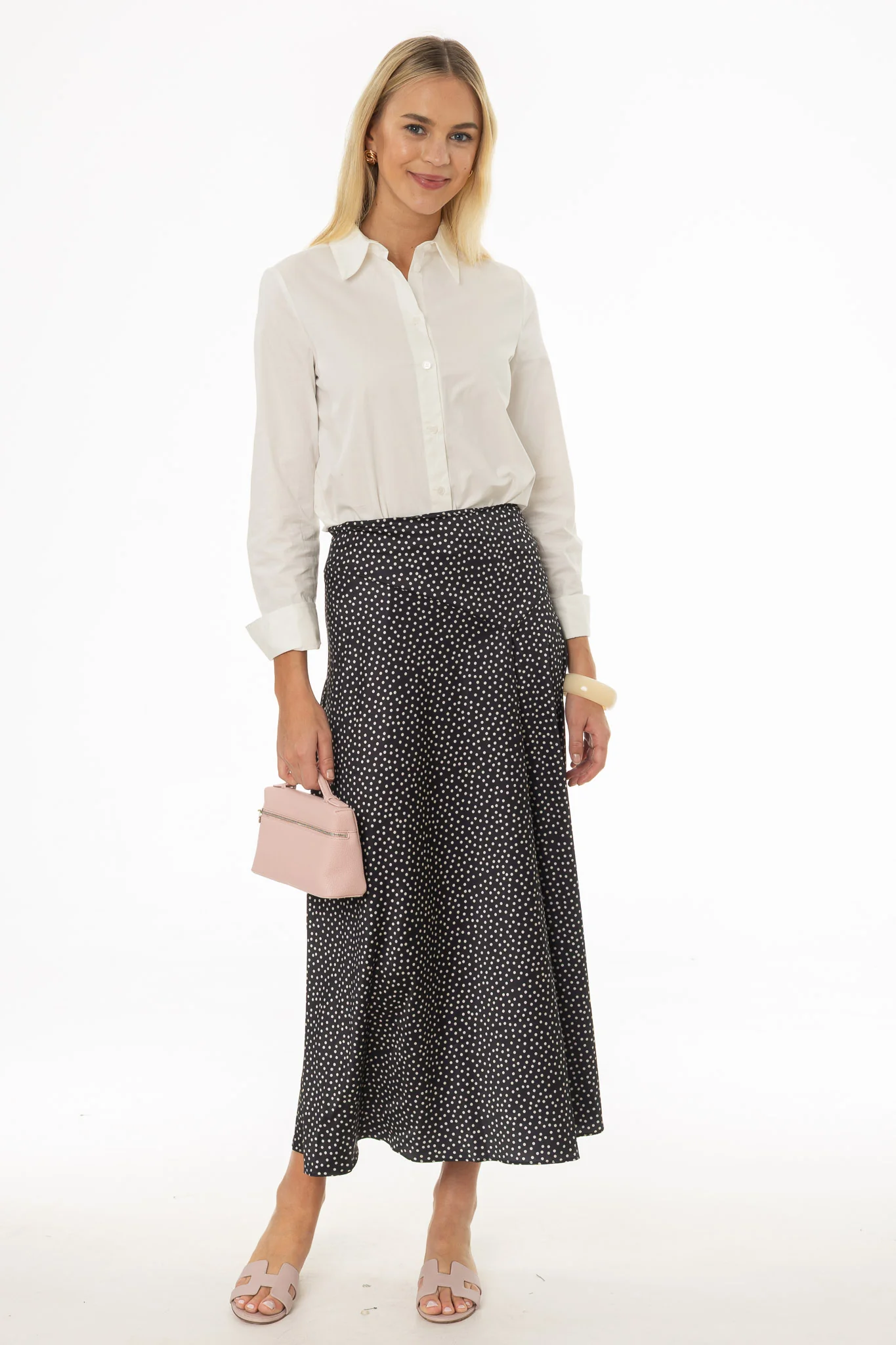 Black Polka Dot Asymmetrical Flare Skirt - Image 5