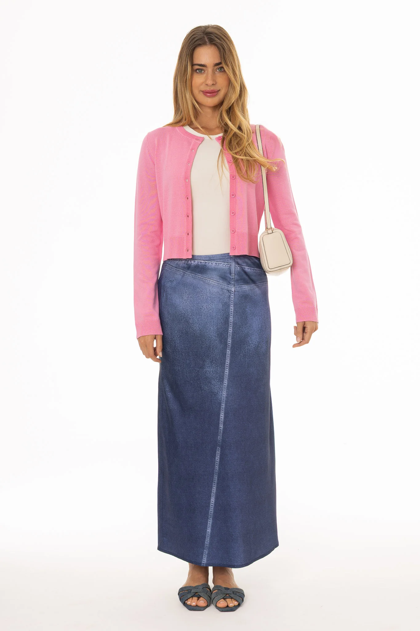 Printed Faux Denim Slip Skirt - Image 3