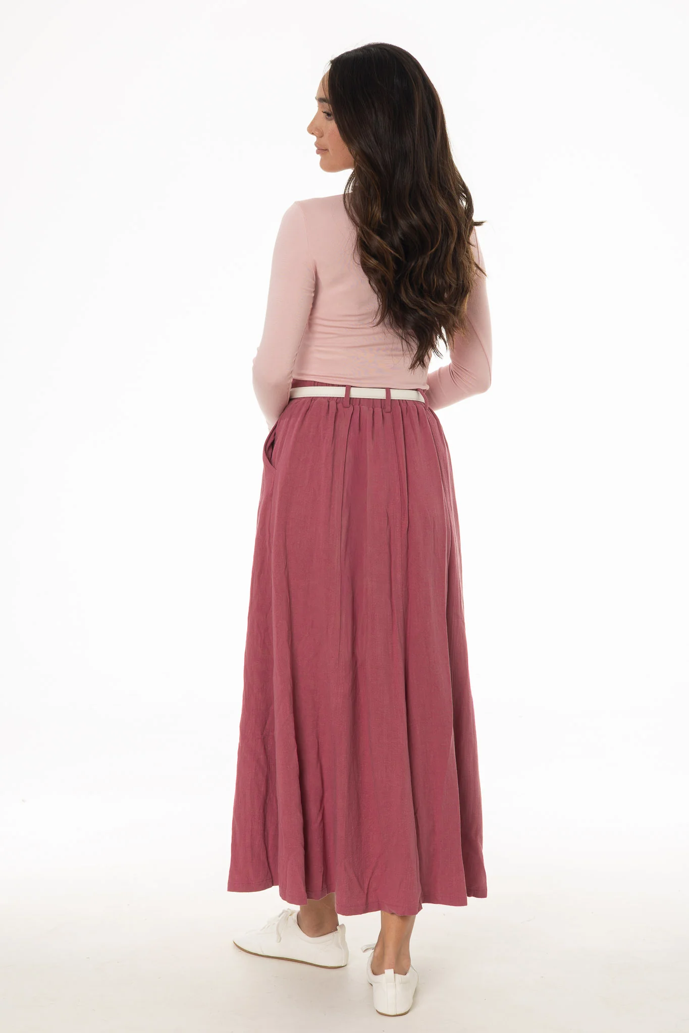 Raspberry Paneled Linen Feel Maxi Skirt - Image 4