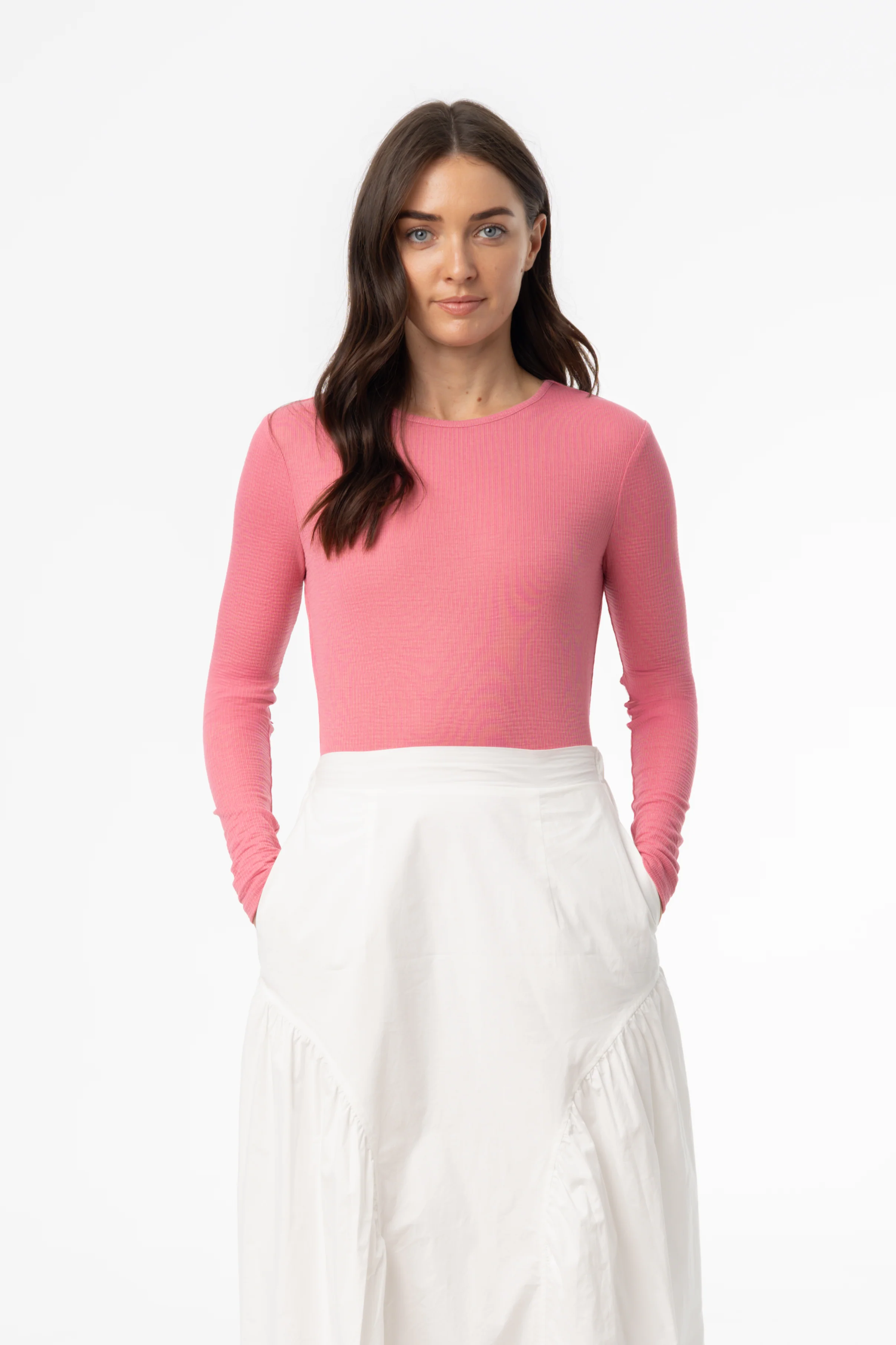 Raspberry Waved Round Neck Long Sleeve T Shirt - Image 4