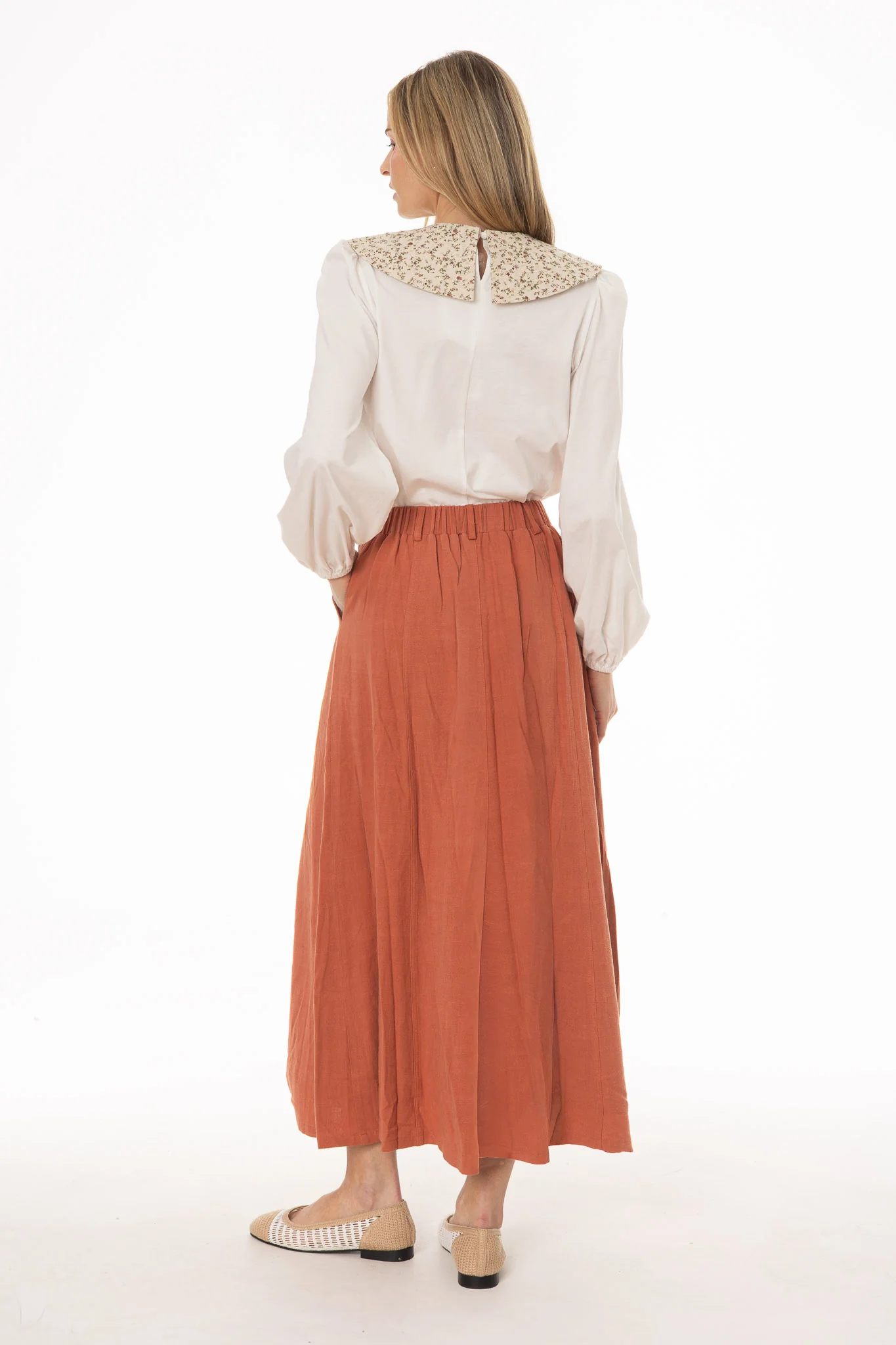 Rust Paneled Linen Feel Maxi Skirt - Image 4