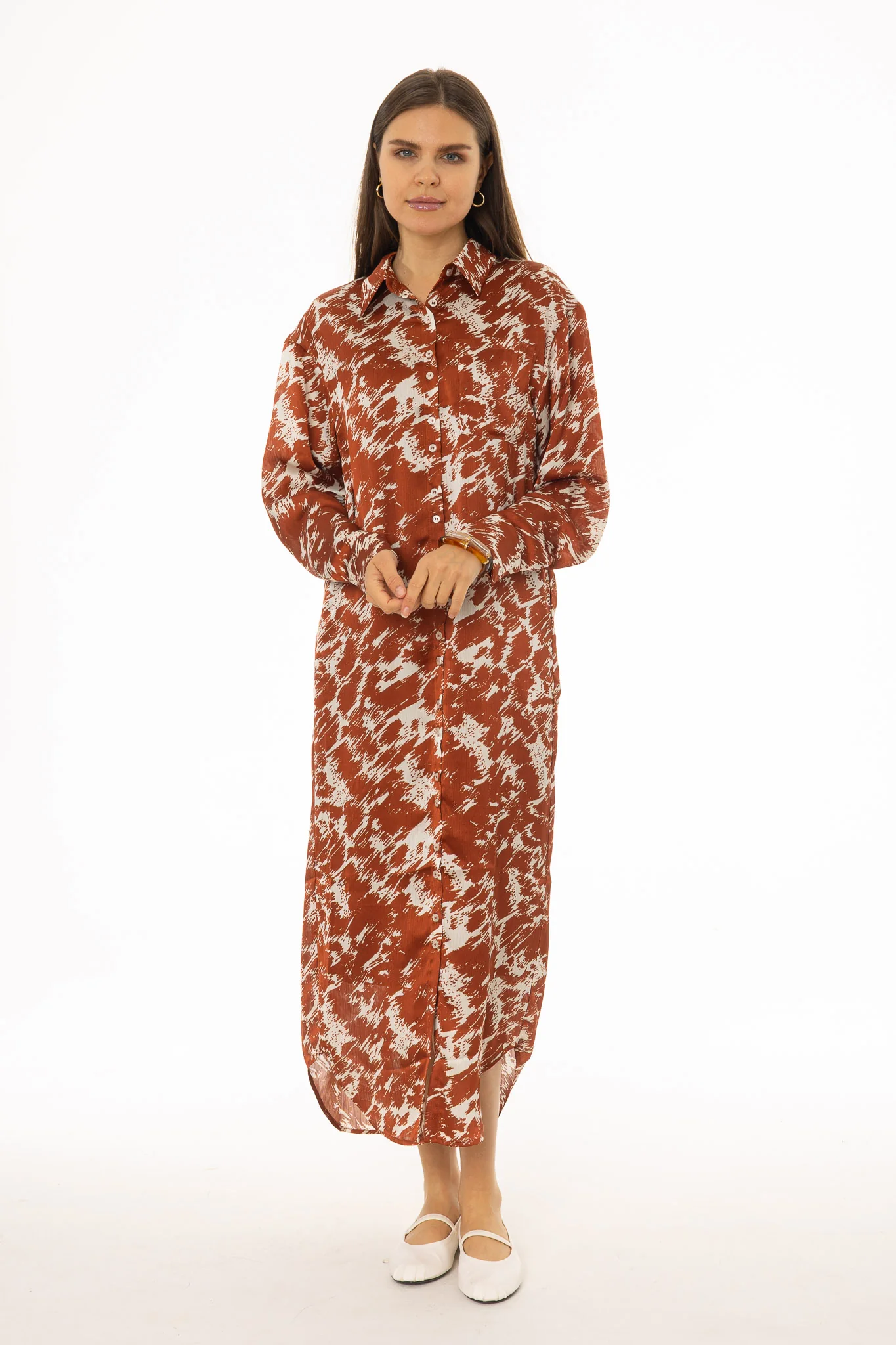 Rust Printed Shirt Maxi Dress - Image 5