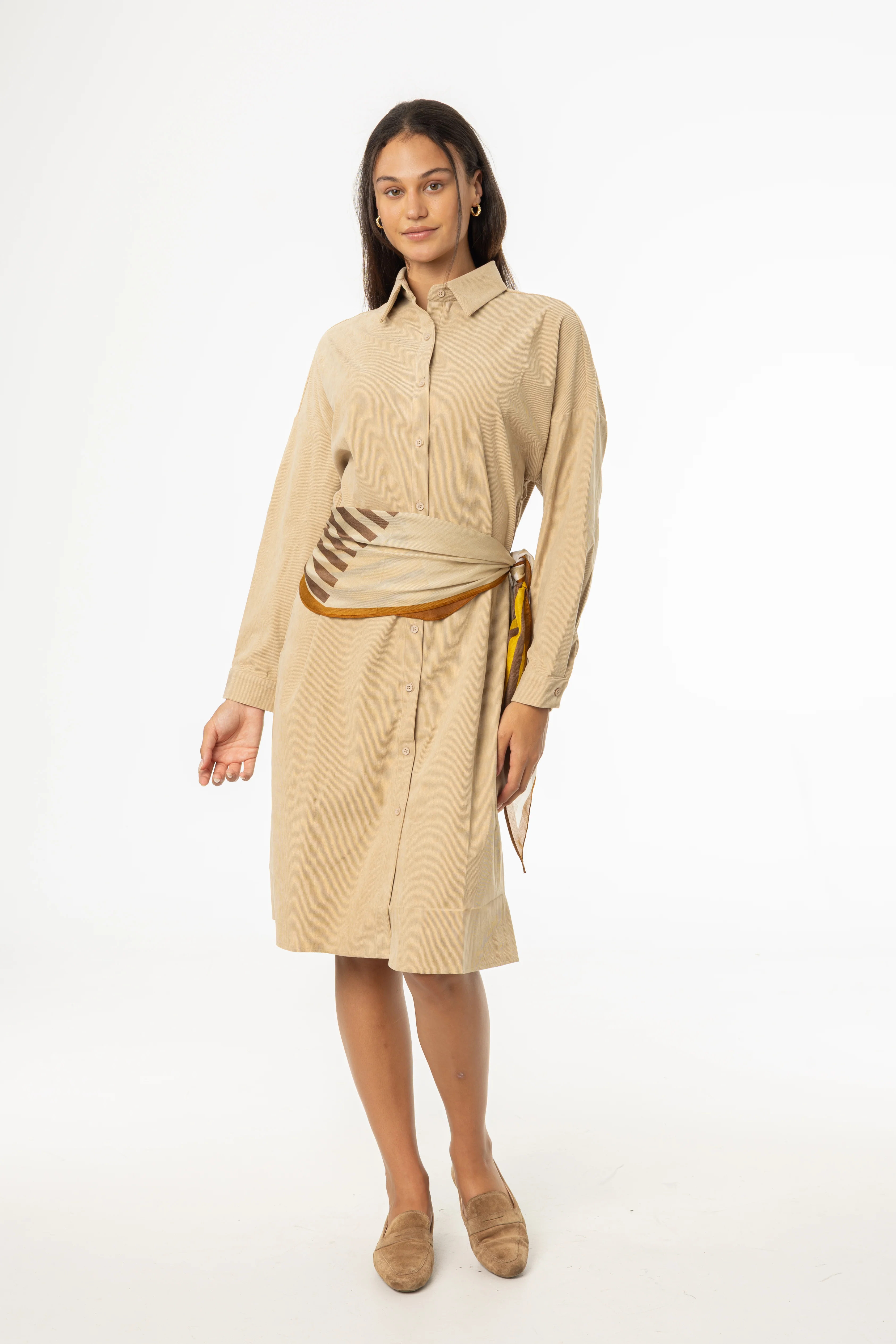 Sand Corduroy Shirt Dress - Image 4