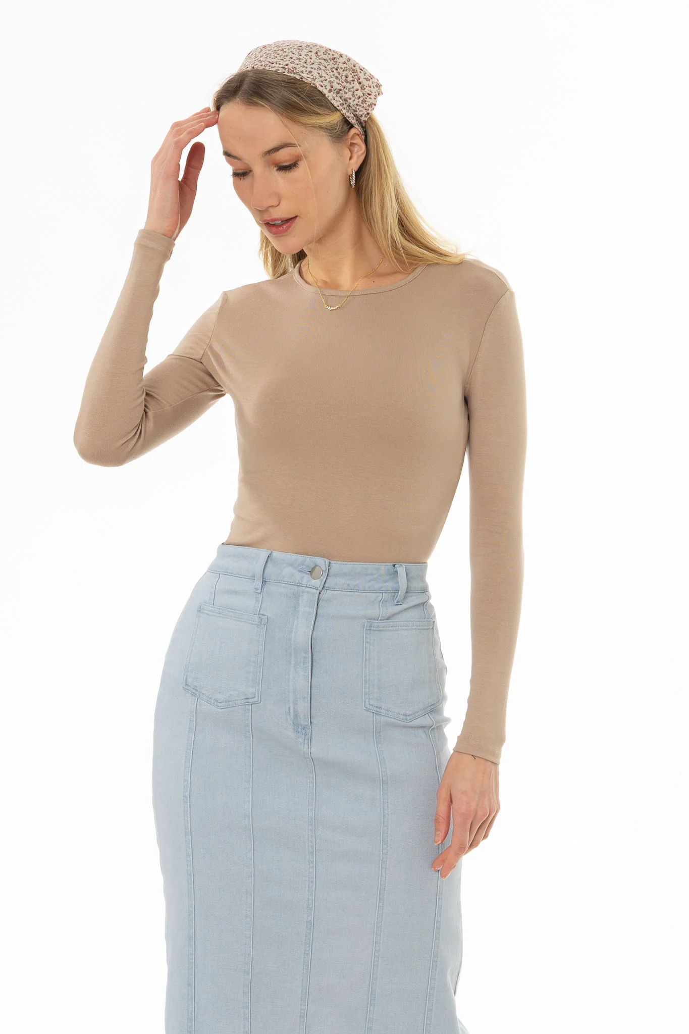 Sand Solid Long Sleeve T-Shirt - Image 5