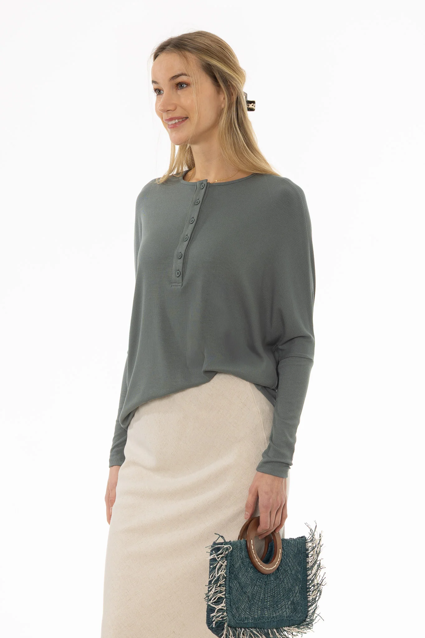 Seafoam Henley Dolman T-Shirt - Image 4