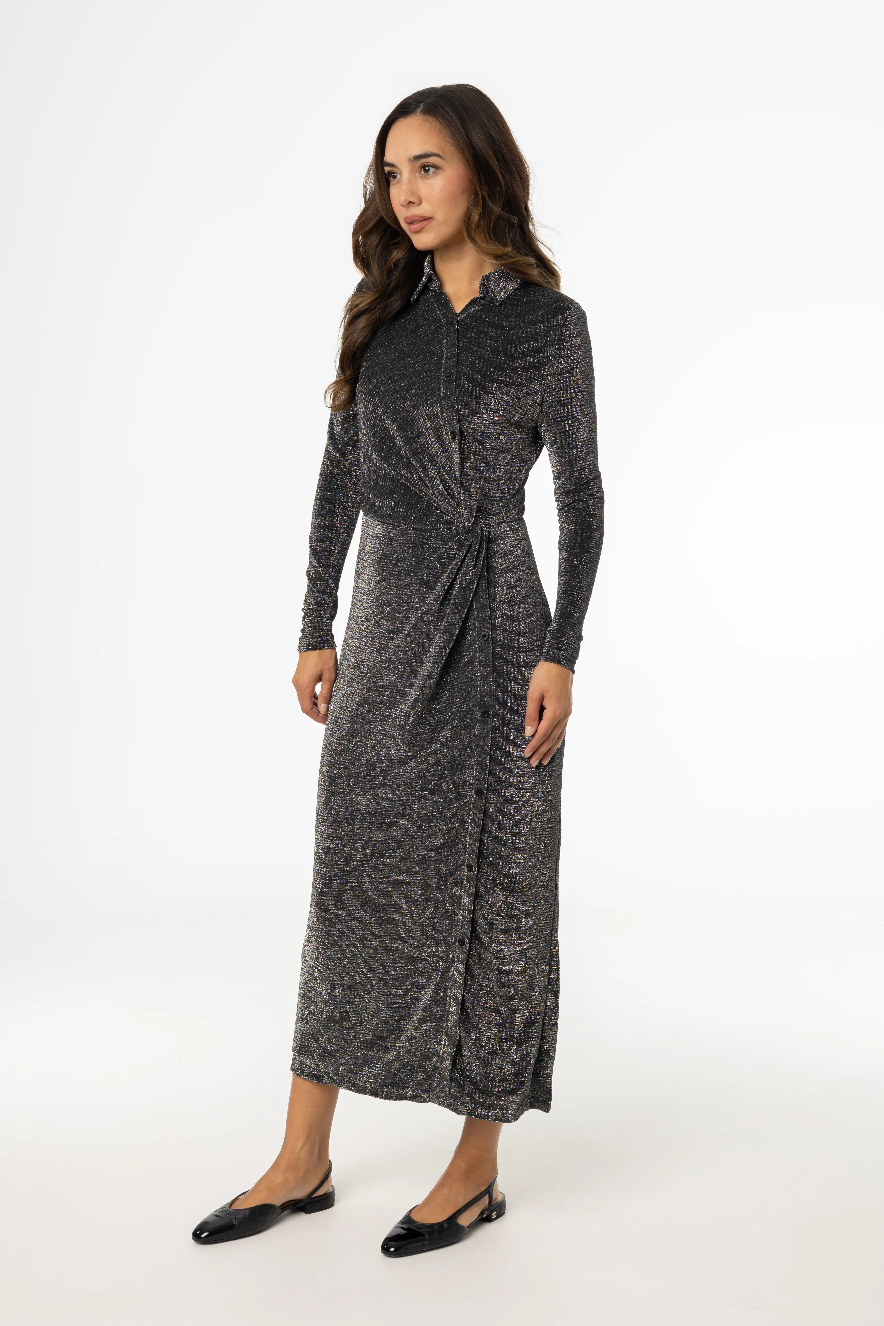 Silver Sparkle Side Button Maxi Dress - Image 2