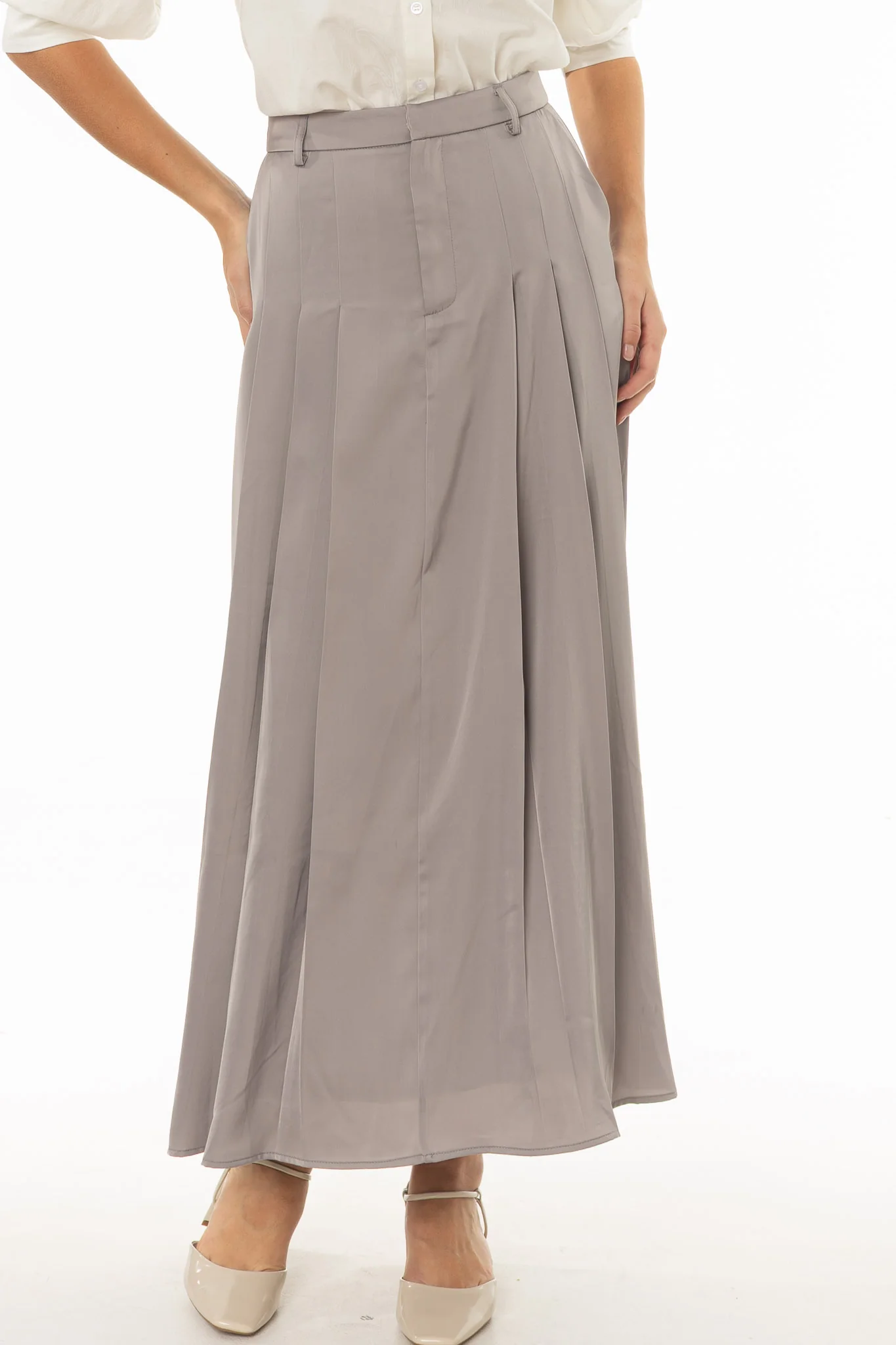 Slate Pleated Satin Maxi Skirt - Image 2