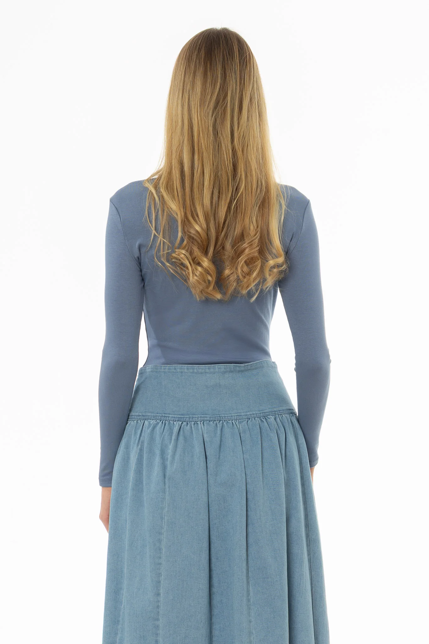 Steel Blue Solid Long Sleeve T-Shirt - Image 5