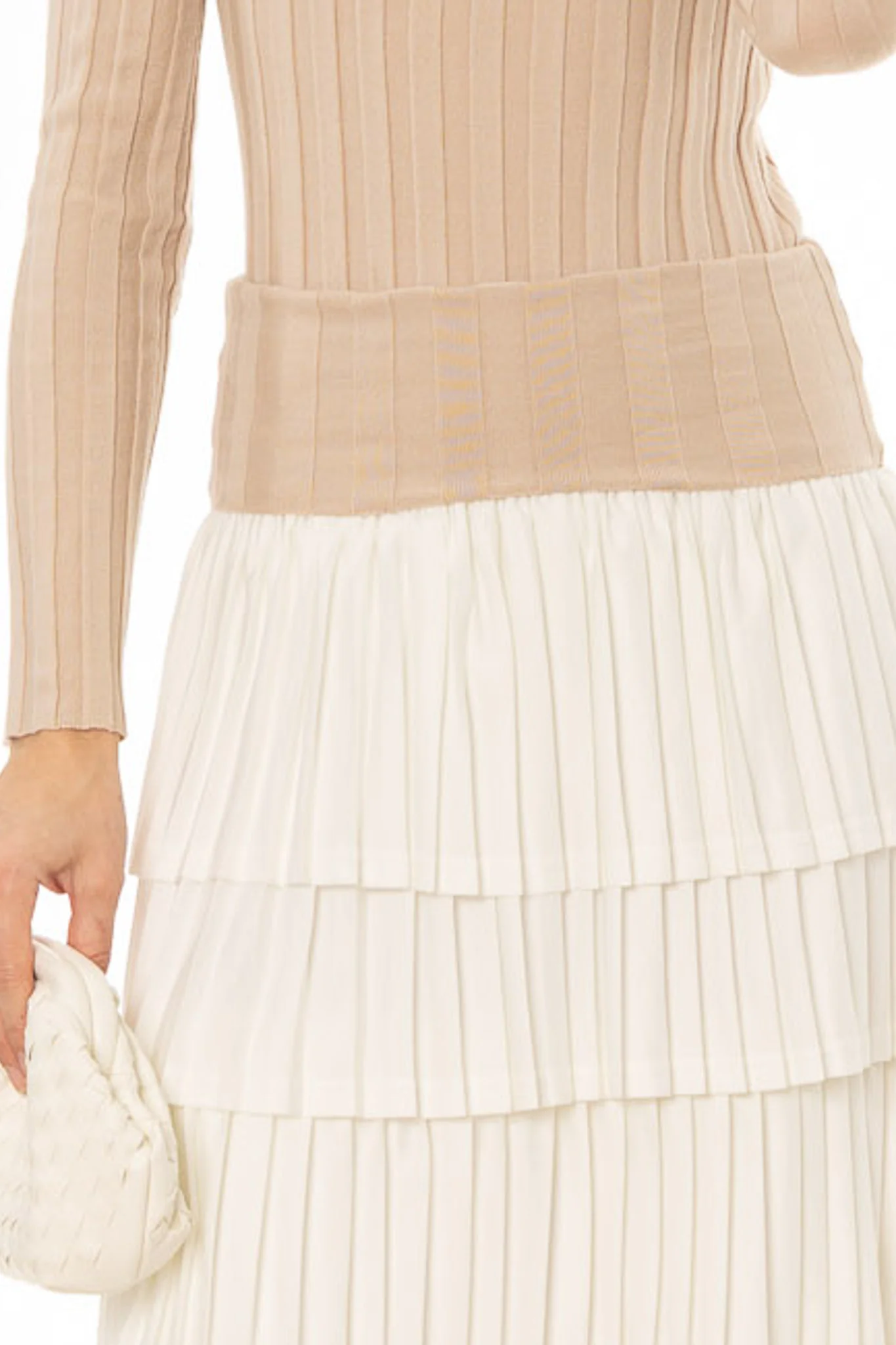 Tan Accordion Pleat Ruffle Maxi Skirt - Image 2